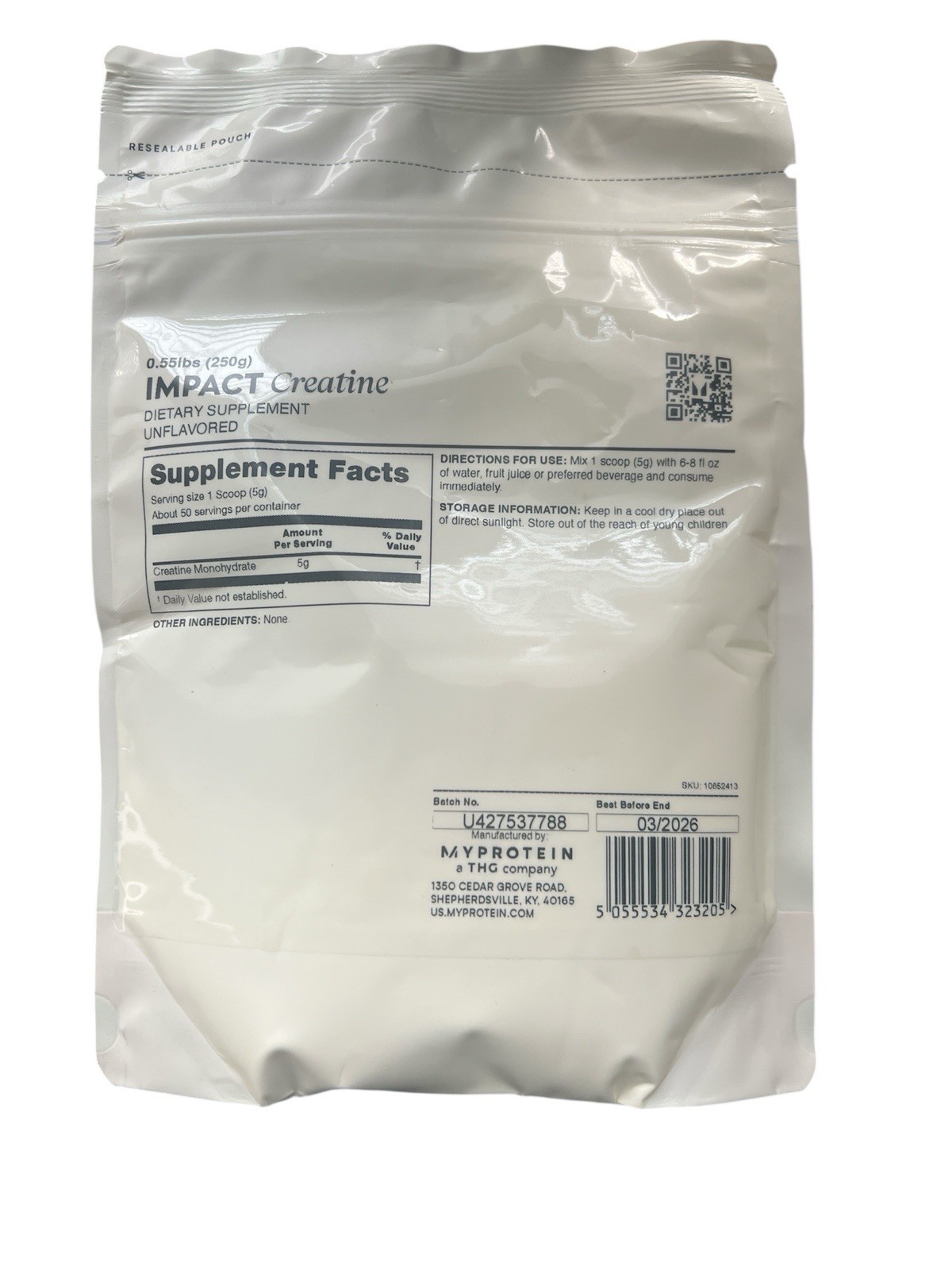 Myprotein Impact Creatine Monohydrate Powder .55lb 50Servings Pure Unflavored
