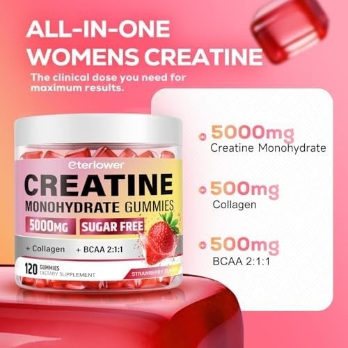 Creatine Gummies, Creatine Monohydrate Gummies for Men & Women with Collagen, BC