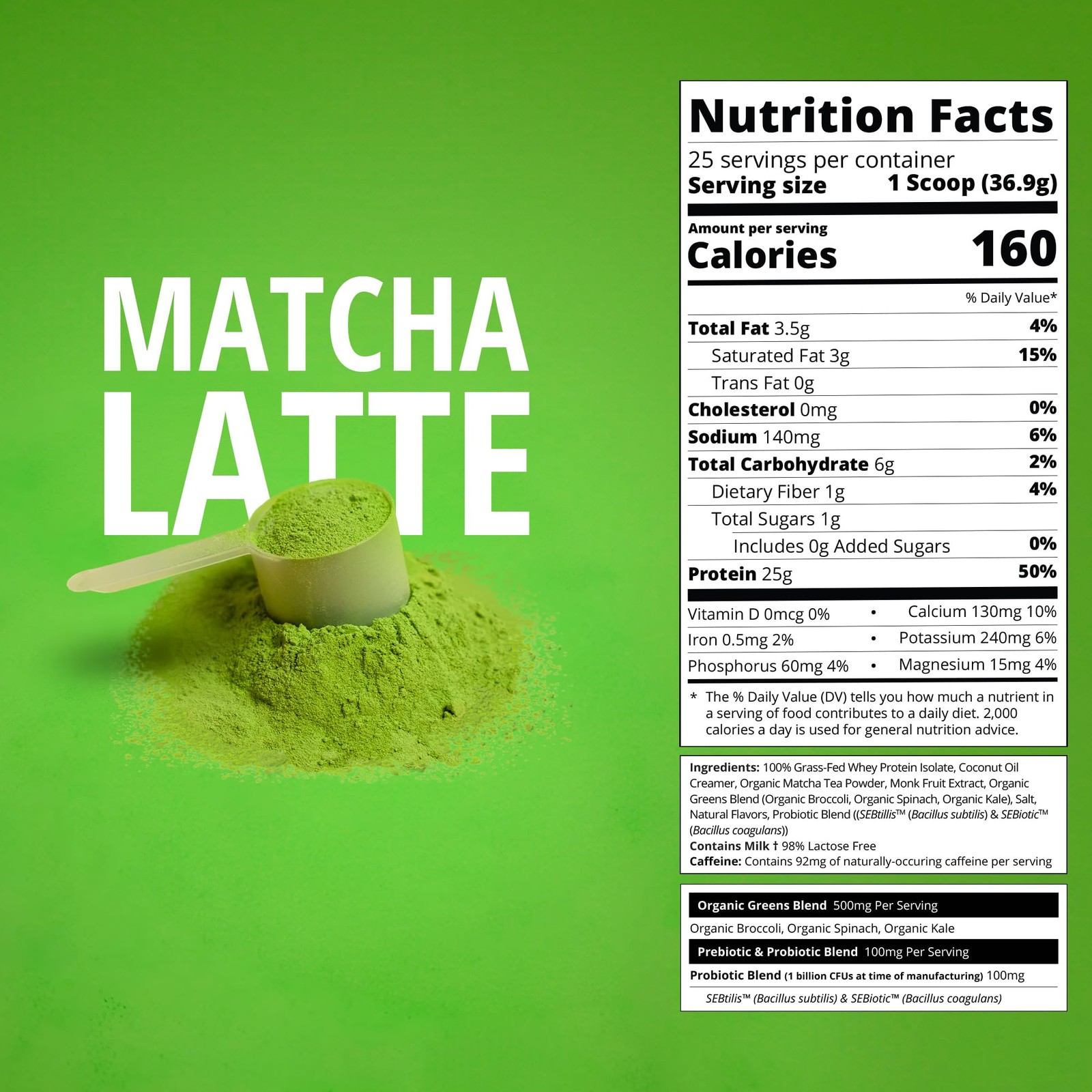 Protein Matcha Latte with 25g Grass-Fed Whey | Gluten-Free Bubble Tea
