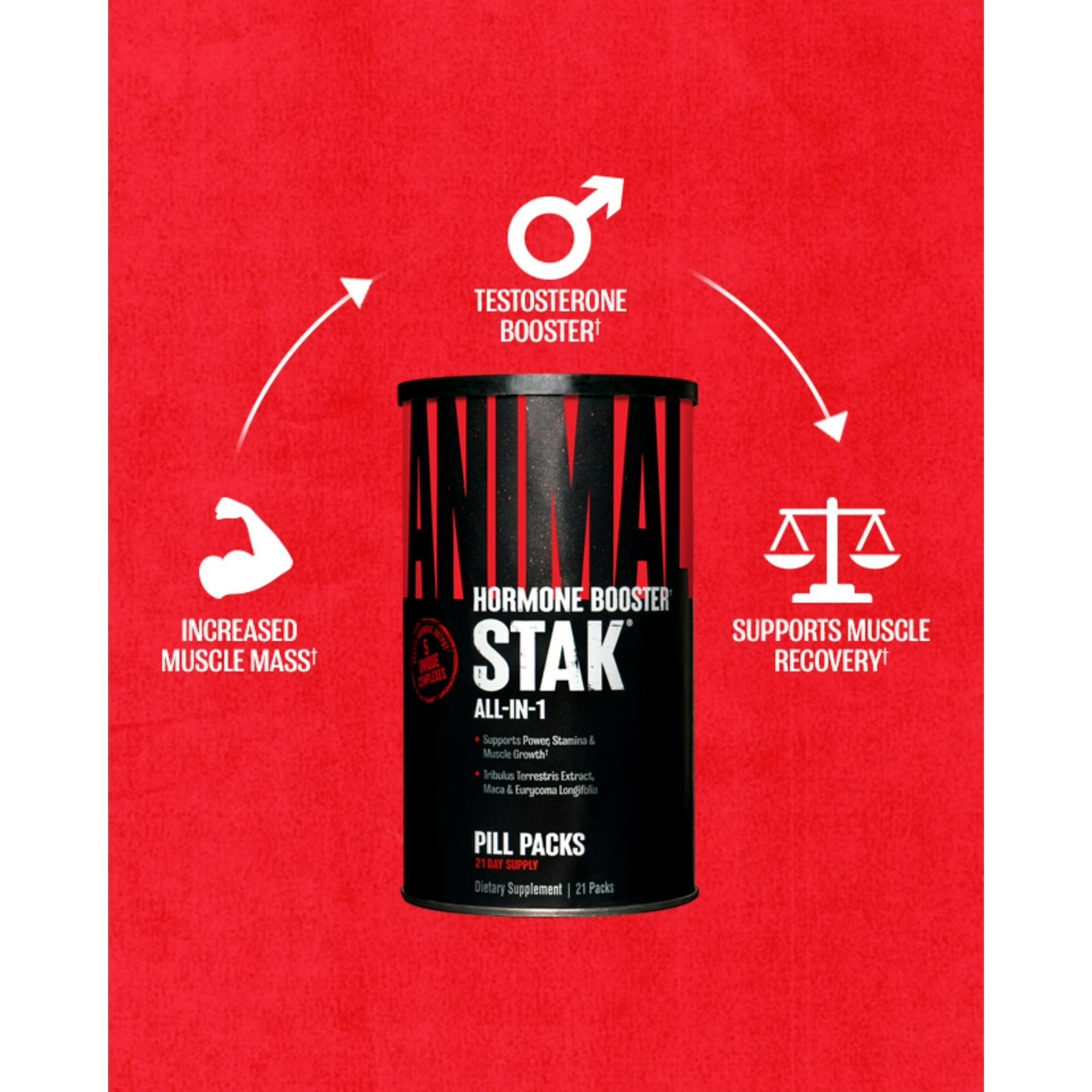 Animal Stak Natural Hormone Booster with Tribulus, Agmapure and Astapure 21 Pack