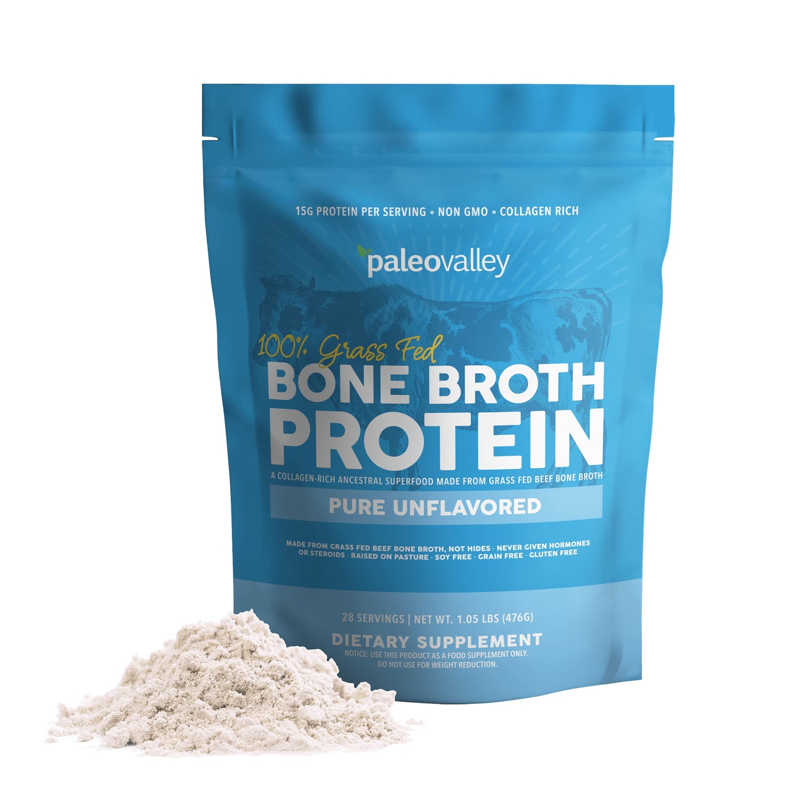 Paleovalley 100% Grass Fed Beef Bone Broth Protein Powder – Rich in Collagen …