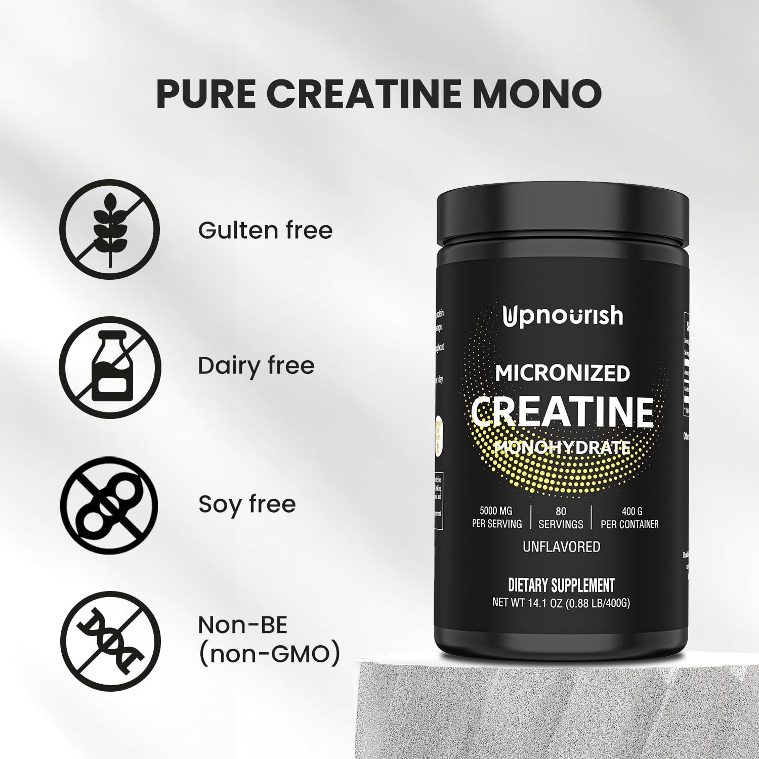 UpNourish Micronized Creatine Monohydrate Powder 400 G – 80 Servings 14.1096 Oz