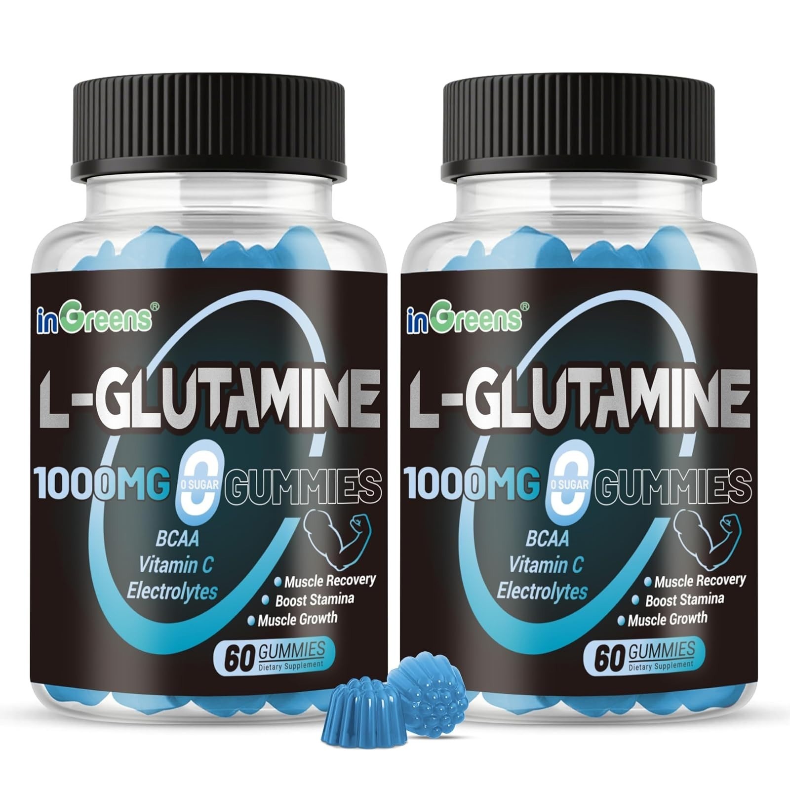inGreens L-Glutamine Gummies 1000mg 60 Count | Muscle Recovery Support