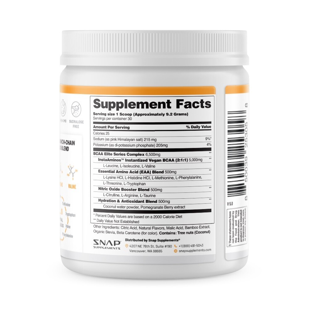 Snap Supplements Peach Mango BCAA Powder – Amino Energy – 2 Pack