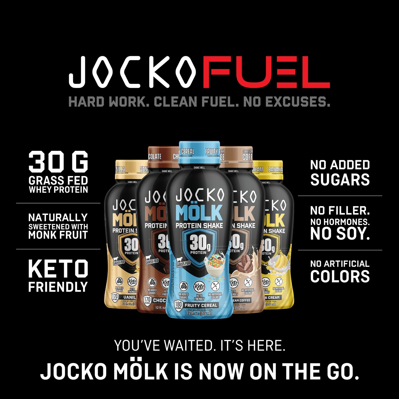 Jocko Mölk 30g Grass Fed Protein Shakes No Sugar Keto Ready to Drink 12oz Pack o