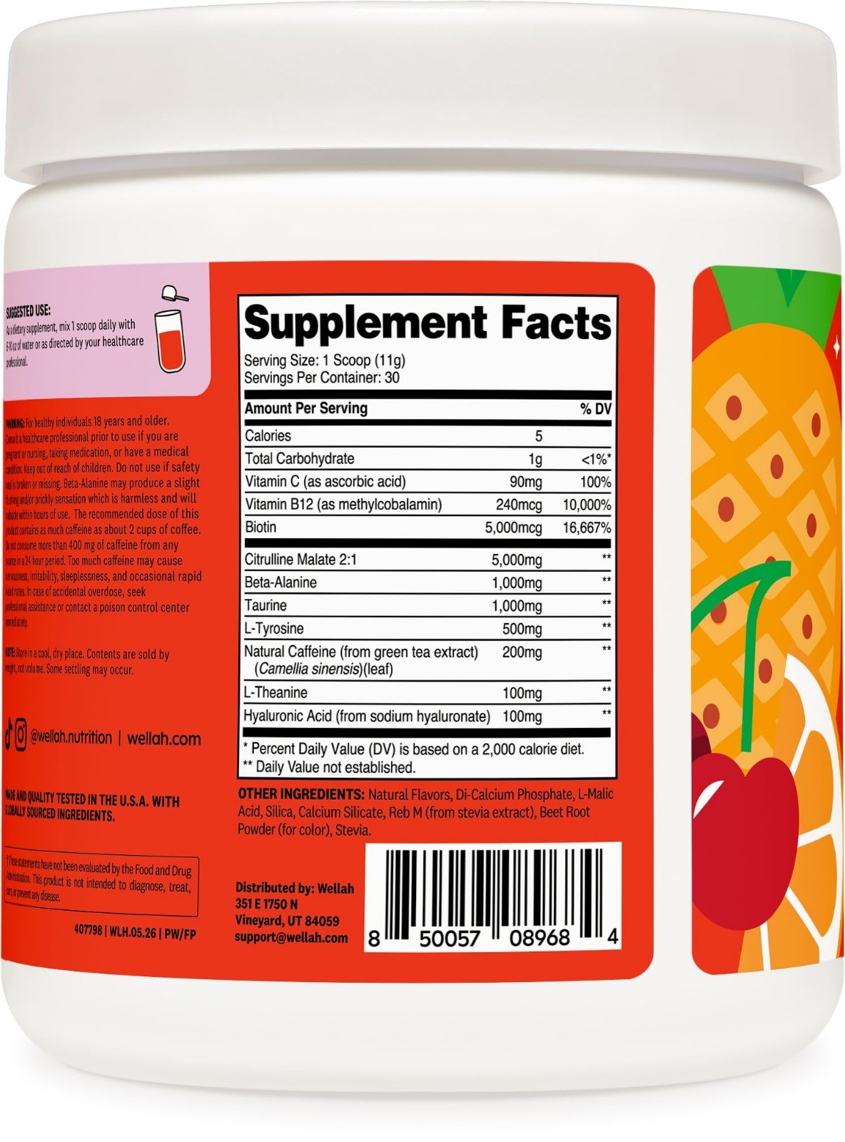 Fruit Punch Pre-Workout Drink Mix 30 Servings | Citrulline, L-Theanine, Caffeine