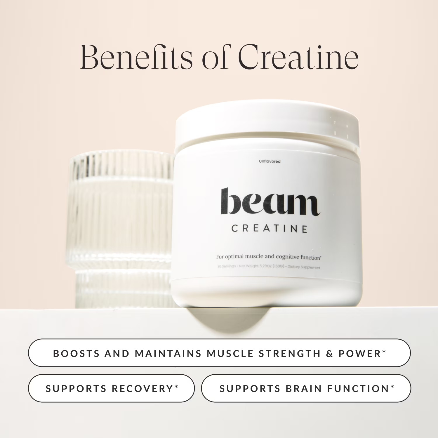 Beam Creatine Powder – Micronized, Third Party Tested Monohydrate for Strength &