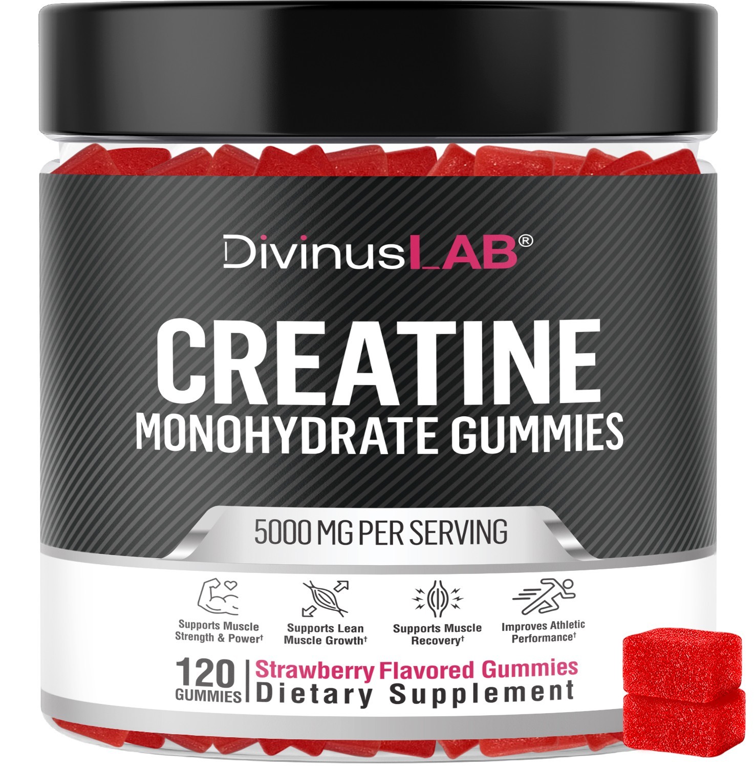 DivinusLab Creatine Monohydrate Gummies – 5G Per Serving, 120 Count