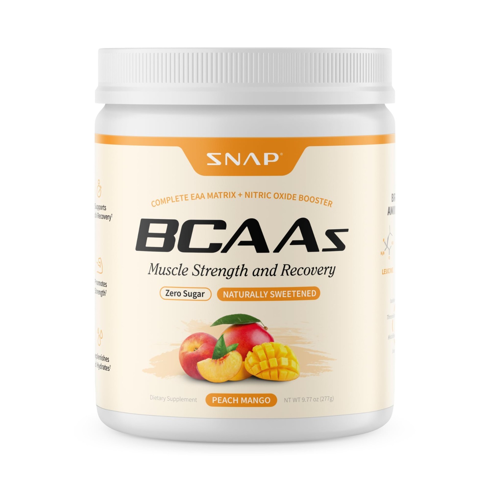 Vegan BCAA Powder 5g – 2:1:1 Leucine Isoleucine Valine + Essential Aminos, Peach