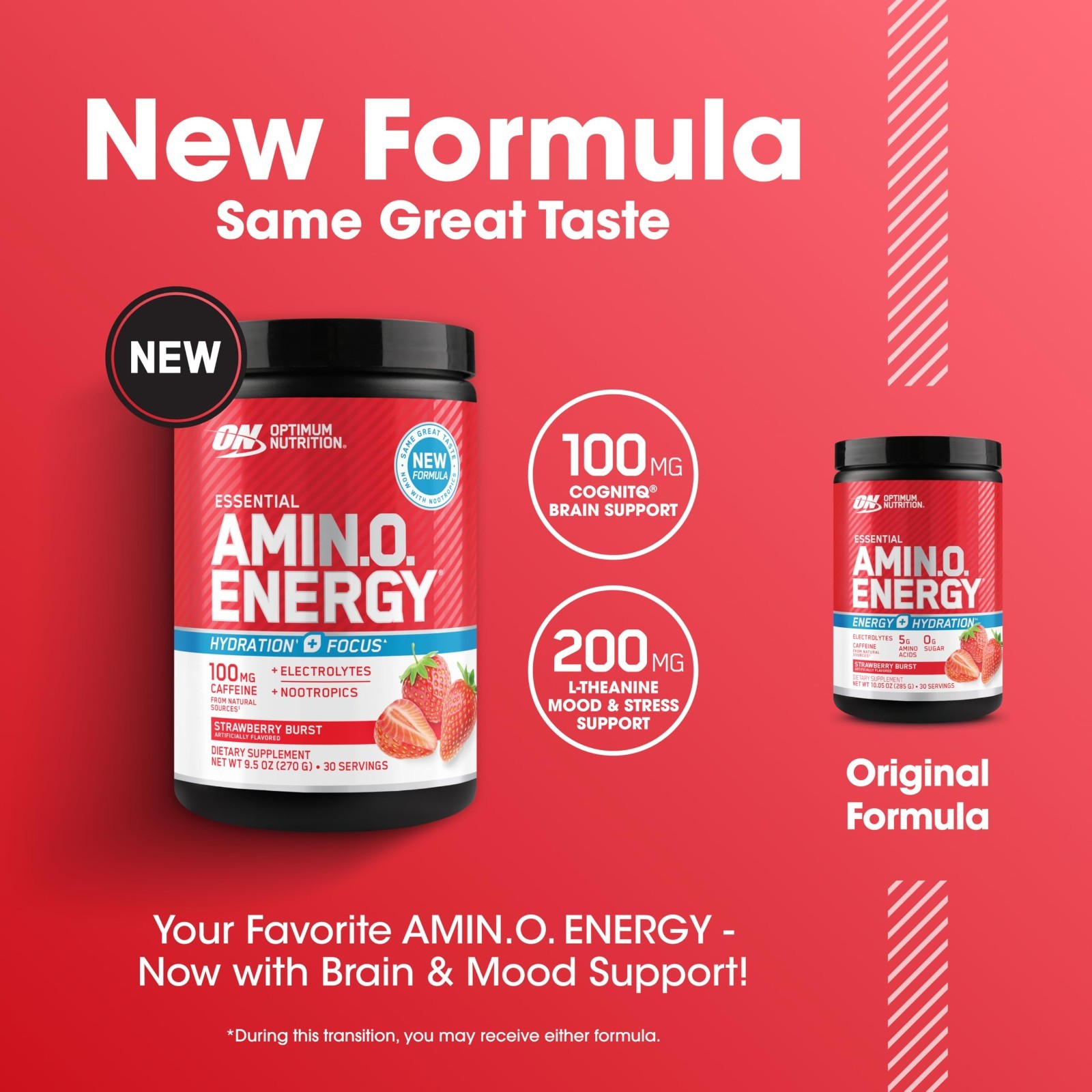 Amino Energy Powder with BCAA, Electrolytes & Caffeine – Juicy Strawberry, 30 Se