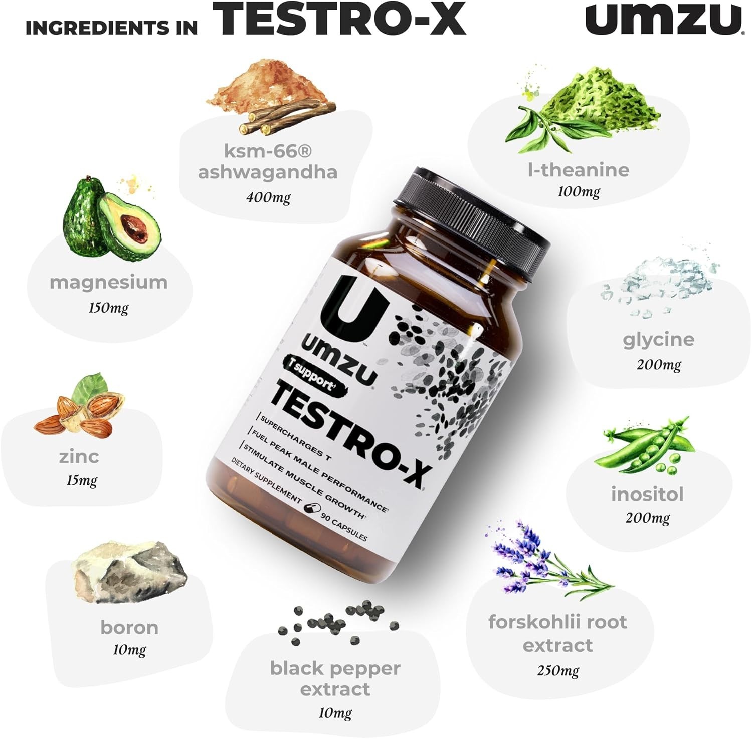 Testro-X Natural Testosterone Booster Men Ashwagandha Zinc Energy Muscle 90 Caps
