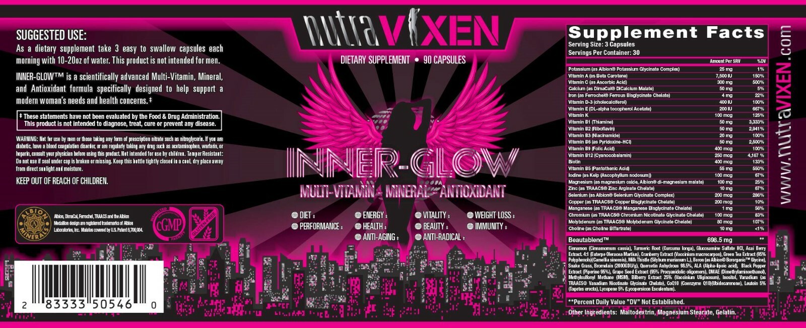 INNER GLOW 90ct by NUTRAVIXEN / MULTI-VITAMIN / MINERALS / WOMENS VITAMIN