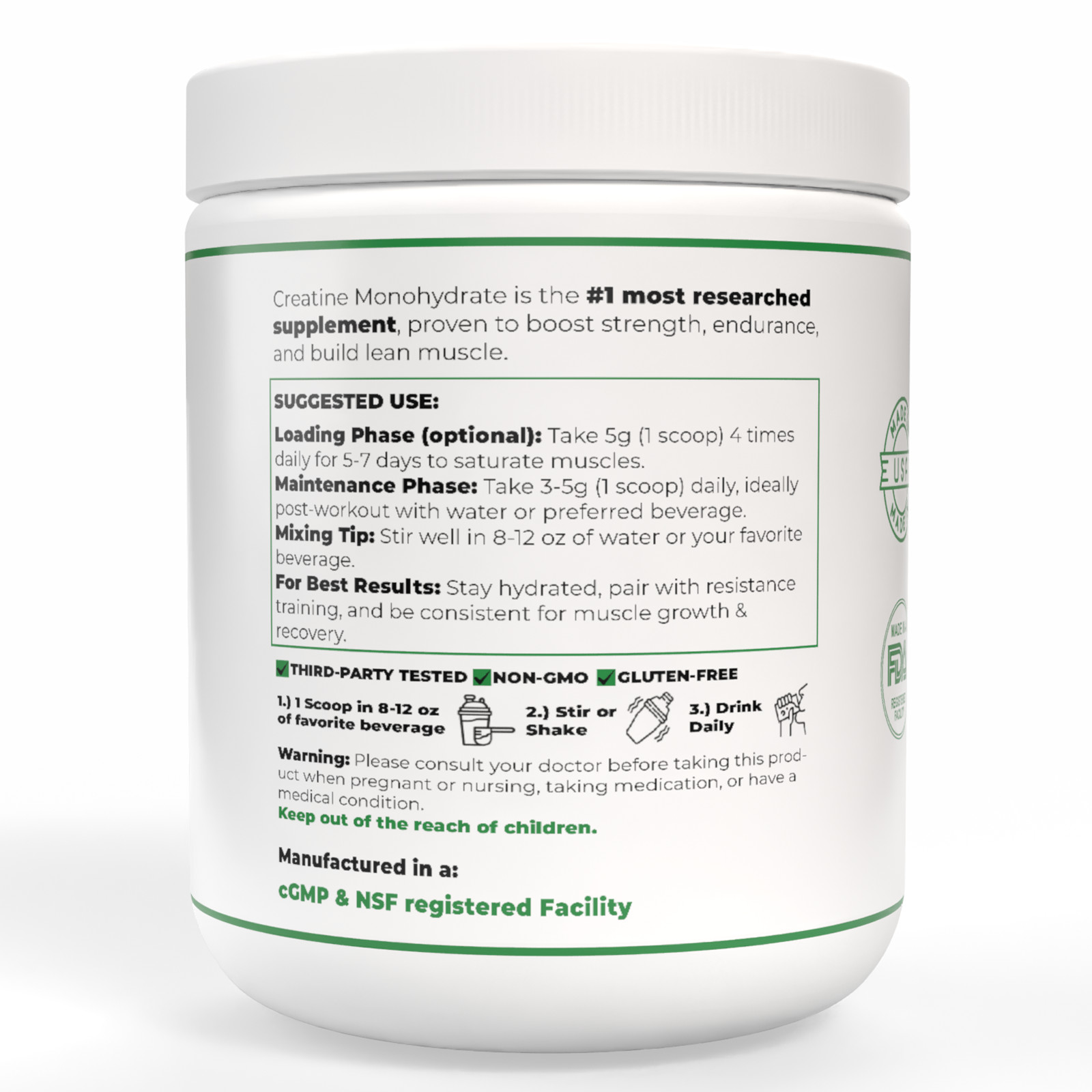 Creatine Monohydrate Powder Muscle gain (Micronized) 5g per serv 300g Unflavored