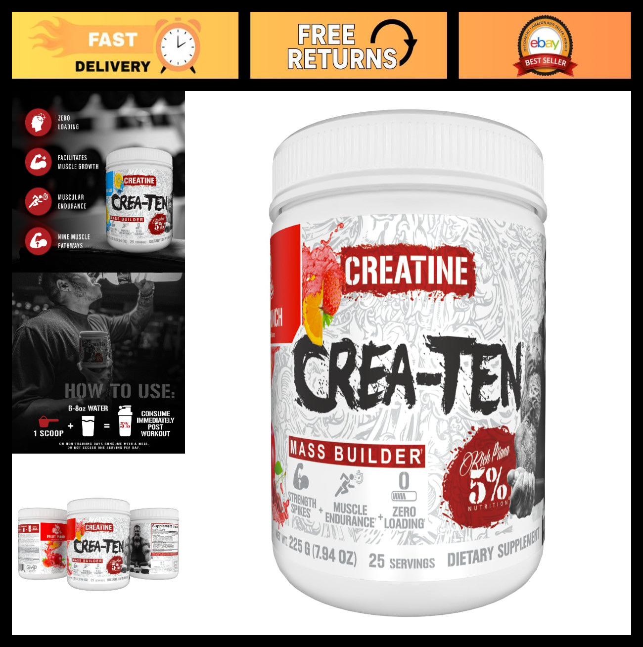 CreaTEN Creatine Complex Powder | Flavored Muscle Gain Supplement | Max Power, S