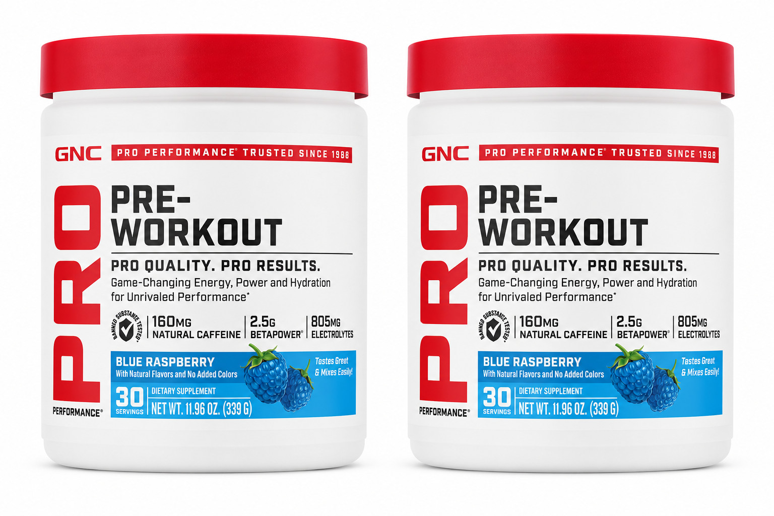 2 pack GNC Pro Pre-Workout Blue Raspberry 11.96oz exp 12/26