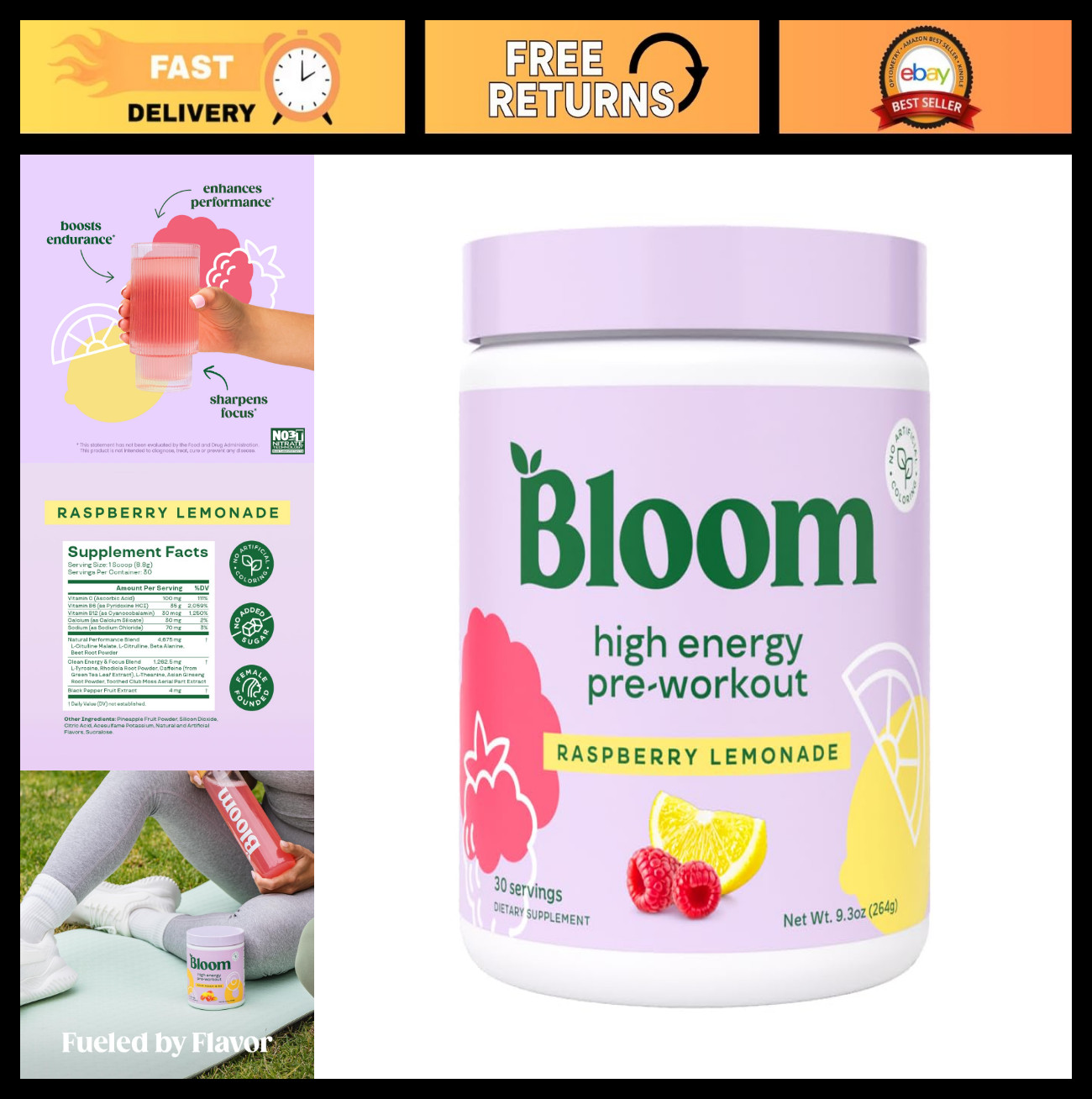 Pre Workout Powder – Raspberry Lemonade, 30 Servings, Beta Alanine, Ginseng, L T