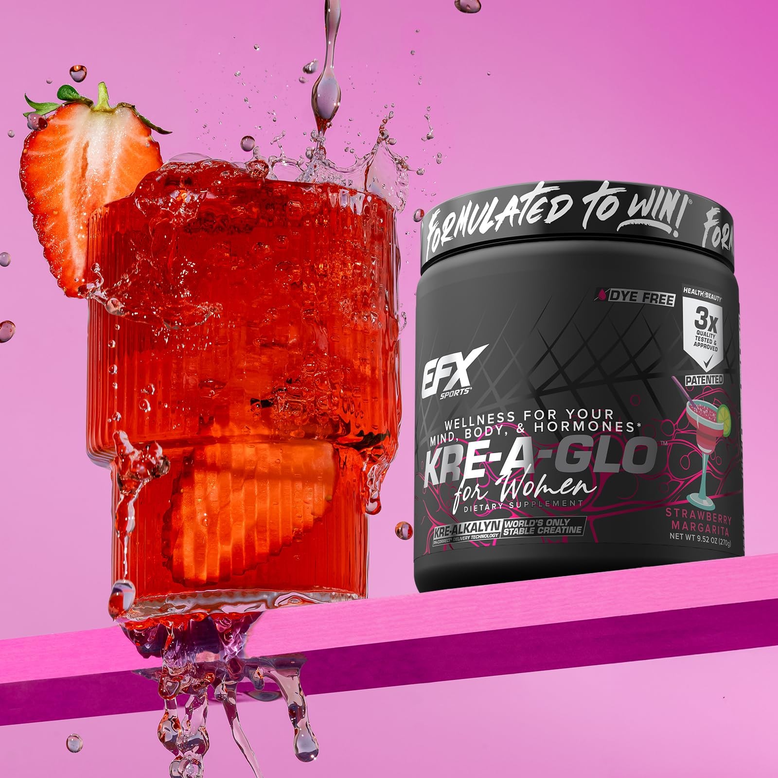 EFX Sports Kre-A-Glo Creatine Strawberry Margarita Collagen Ashwagandha 30 serve