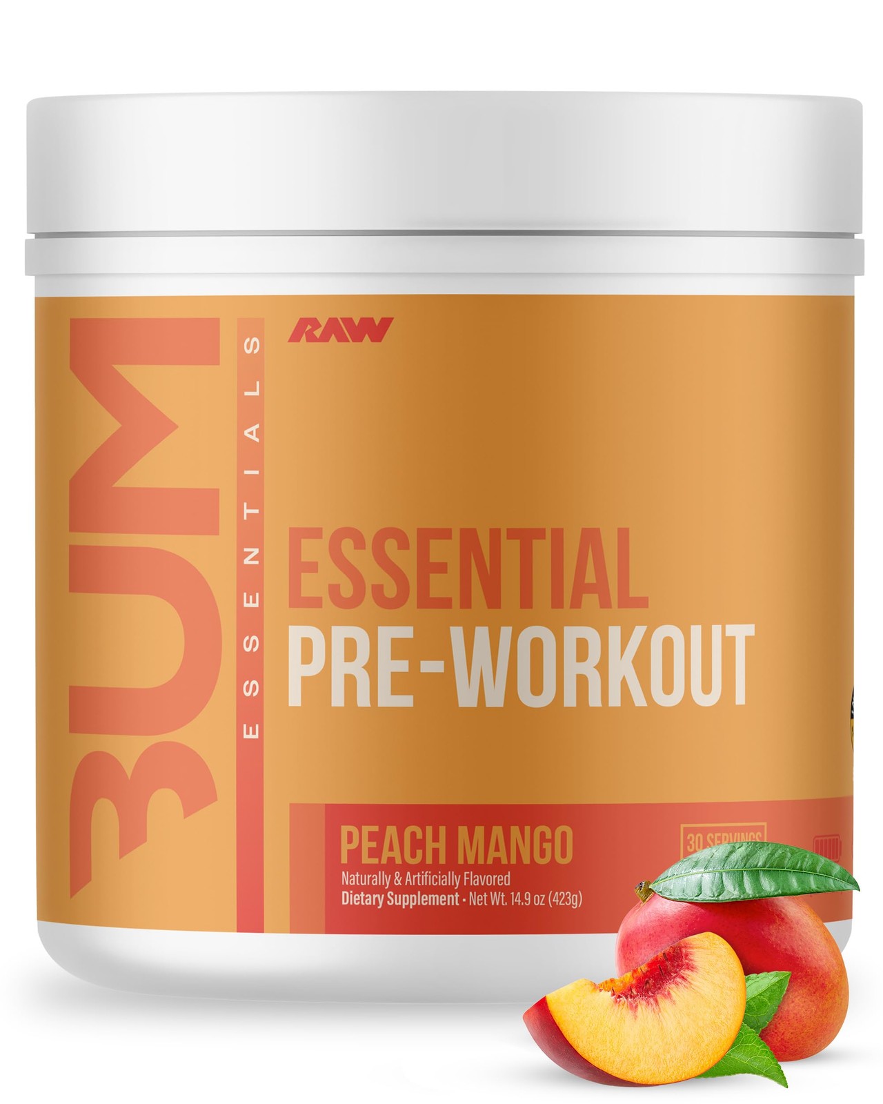 RAW Essential Pre-Workout Powder a Peach Mango (14.9 oz./30 Servings)