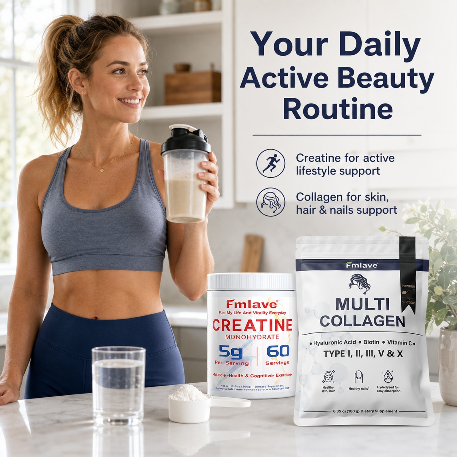 Creatine Monohydrate + Multi Collagen Powder for Women 60 Servings Glute Builder