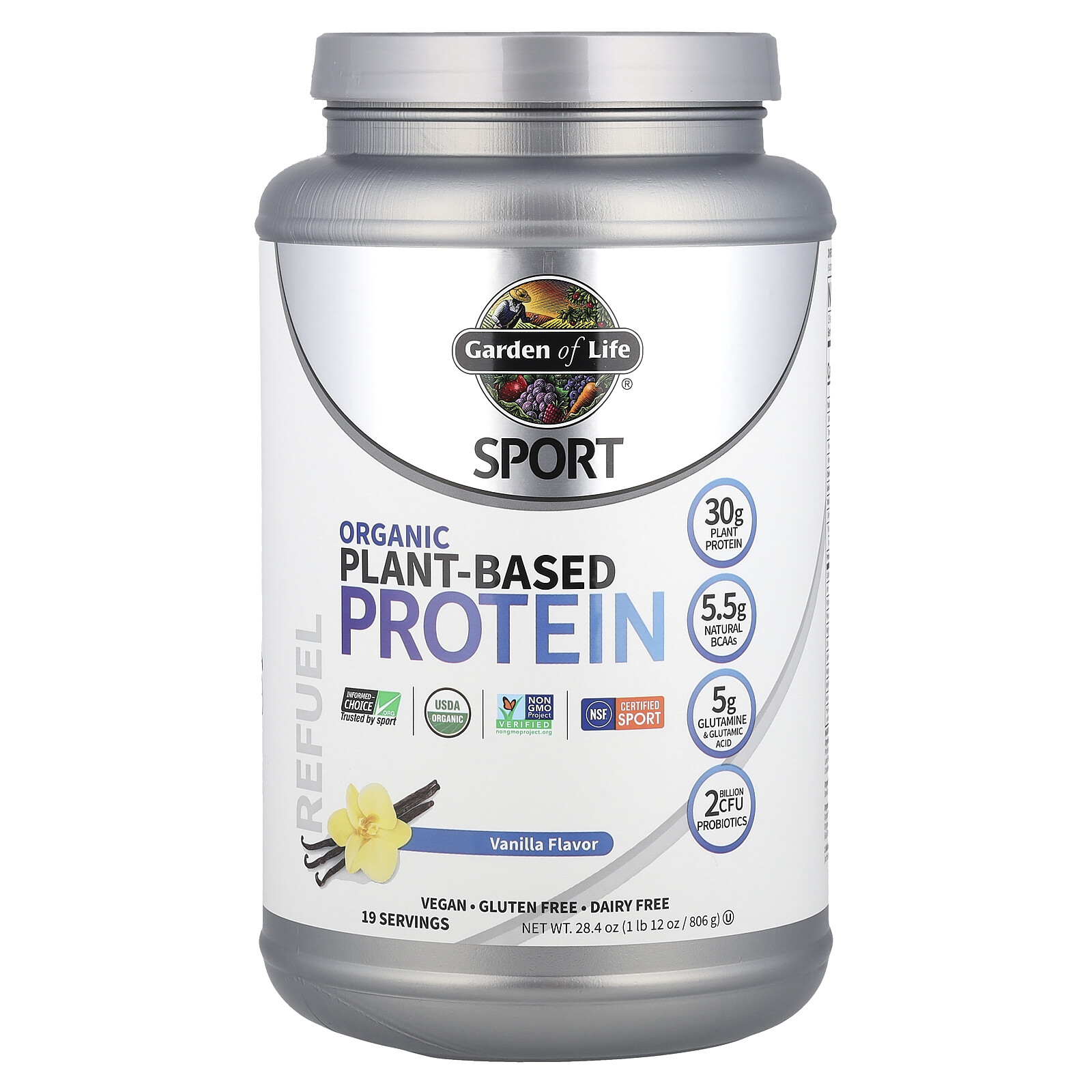 Sport, Organic Plant-Based Protein, Vanilla, 1 lb 12 oz (806 g)