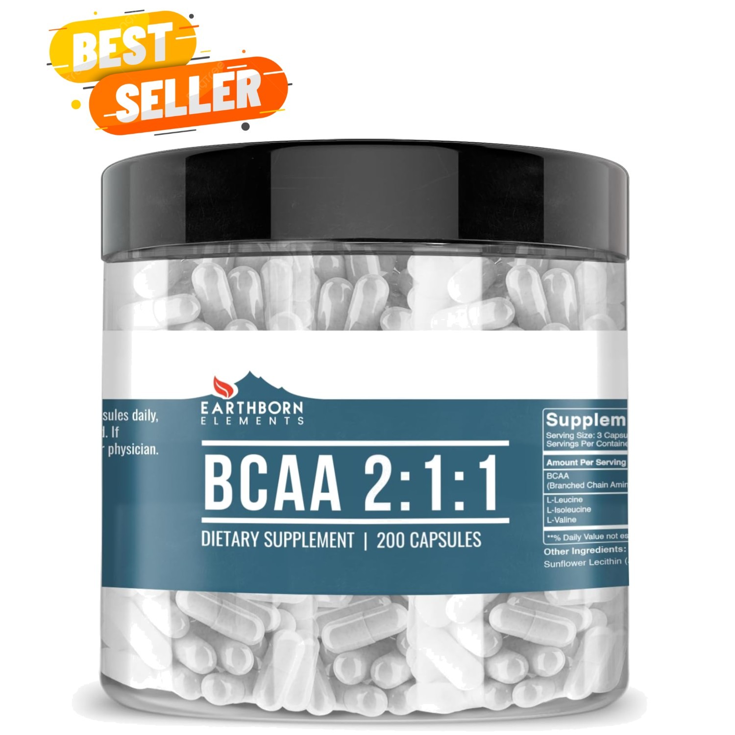 BCAA, 200 Capsules, Pure & Undiluted, No Additives