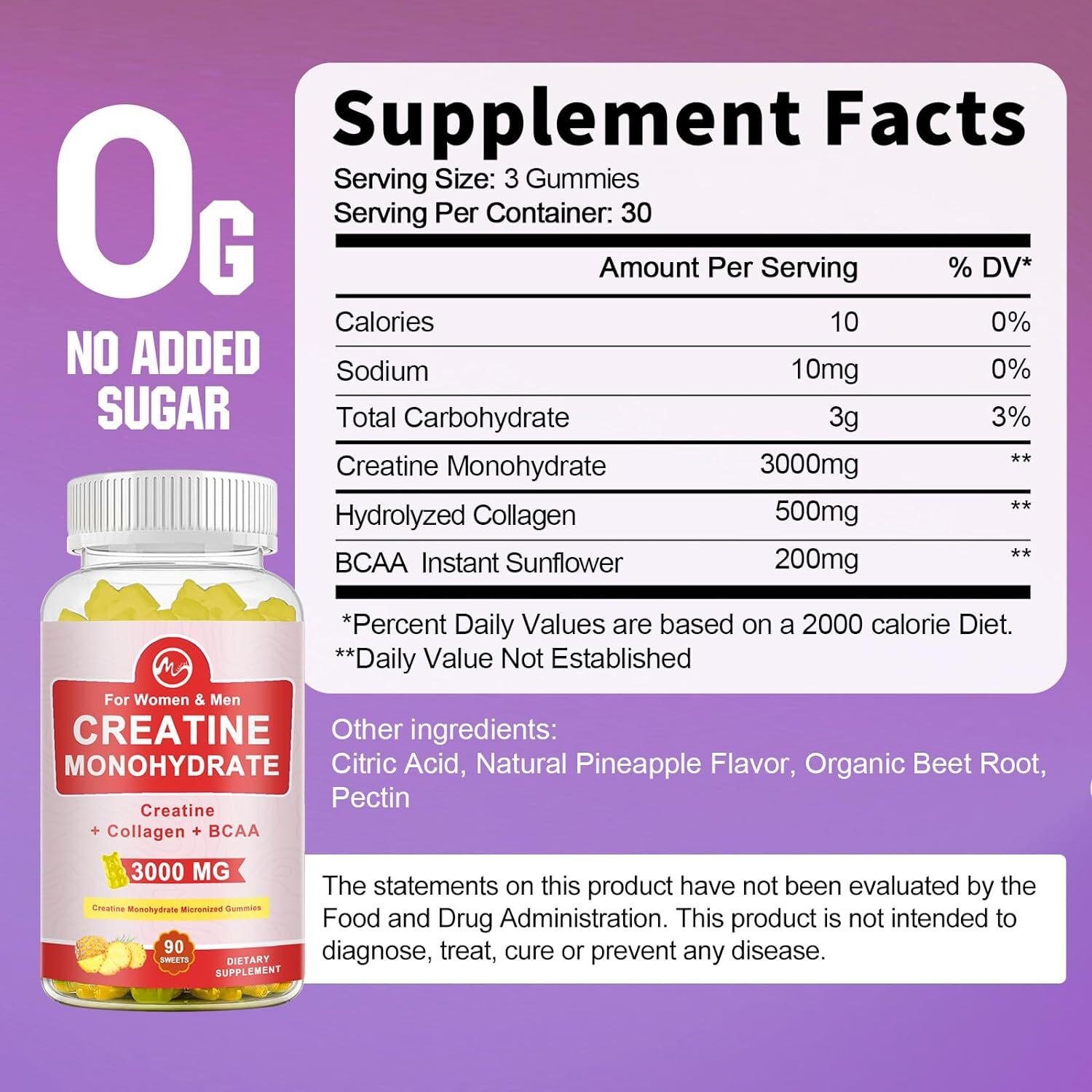 Creatine Monohydrate Gummies for Men & Women 180 CT – for Muscle Support