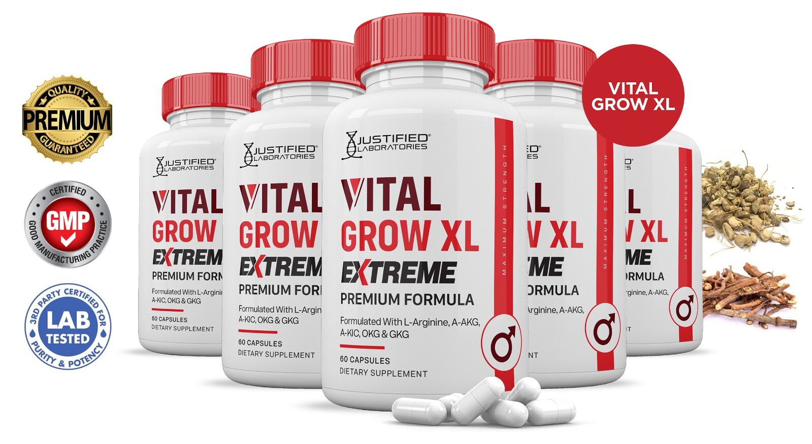 Vital Grow XL Extreme 1600MG For Men Premium Formula Supplement Pills 5 Pack
