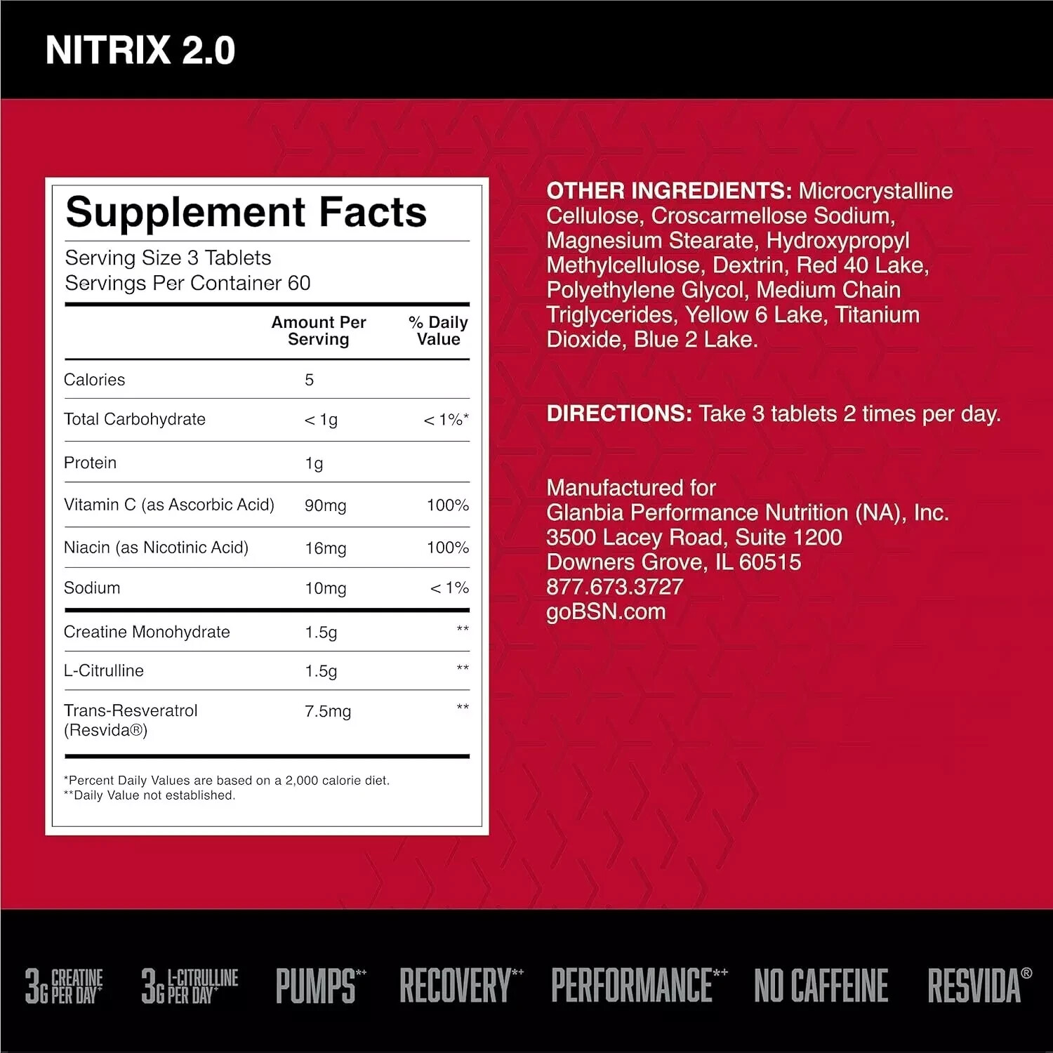 BSN Nitrix Concentrated Nitric Oxide Booster Huge Pumps Vascularity 90 or 180ct