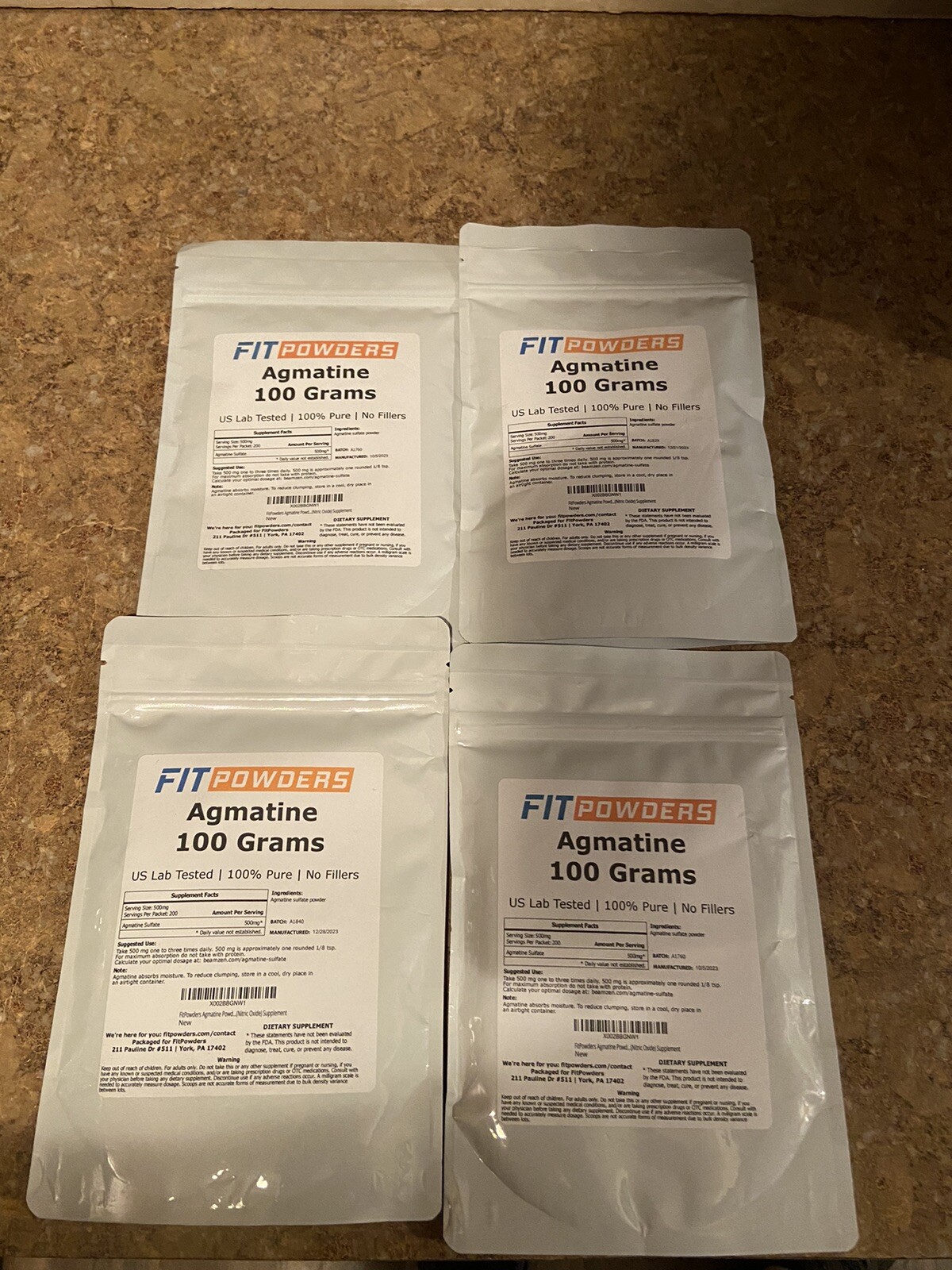 Agmatine Sulfate Powder 4 PACK – 100 Grams BRAND NEW With Dosage Scoop