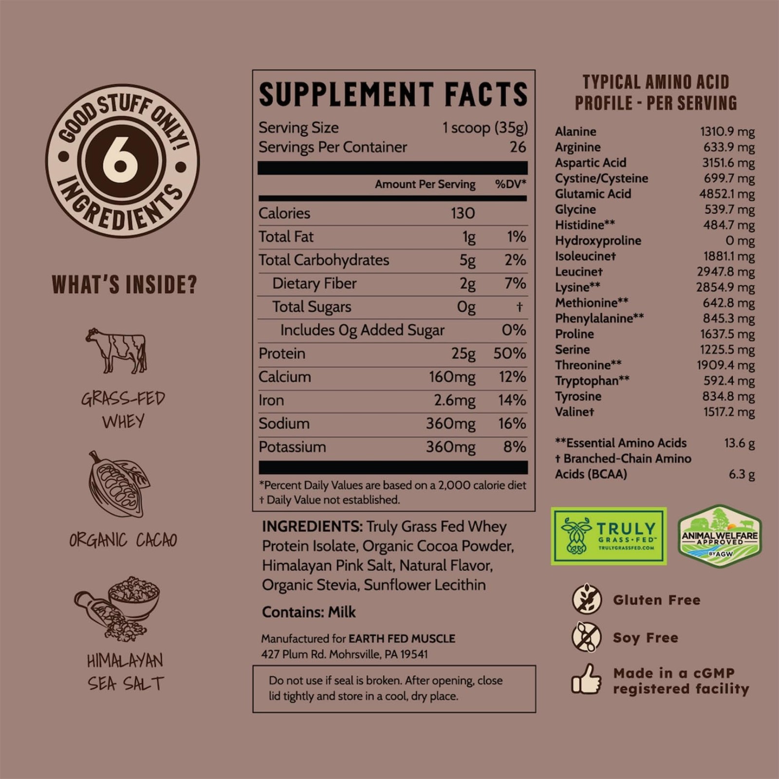 Earth Fed Muscle Dark Arts Irish Grass Fed Whey Protein Isolate, Third-Party …