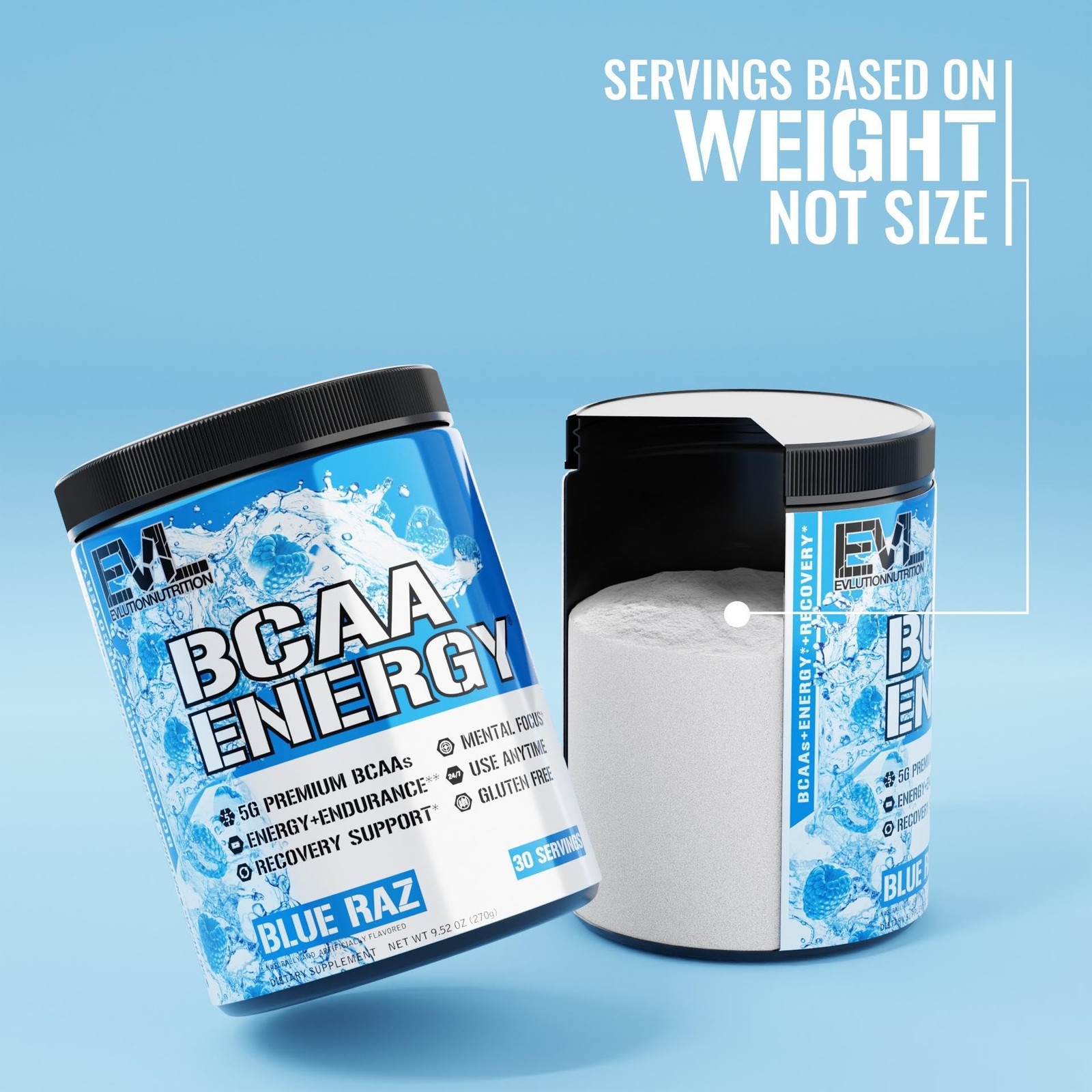 EVL BCAA Energy Blue Raz Powder 30 Servings Amino Acid Preworkout Drink