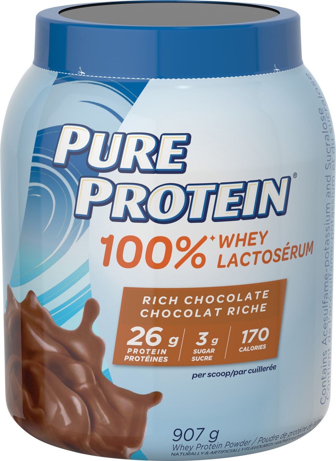 QTY: 2), Pure Protein 100% Whey Rich Chocolate Protein Powder 907g(2 lb),EXP25JA