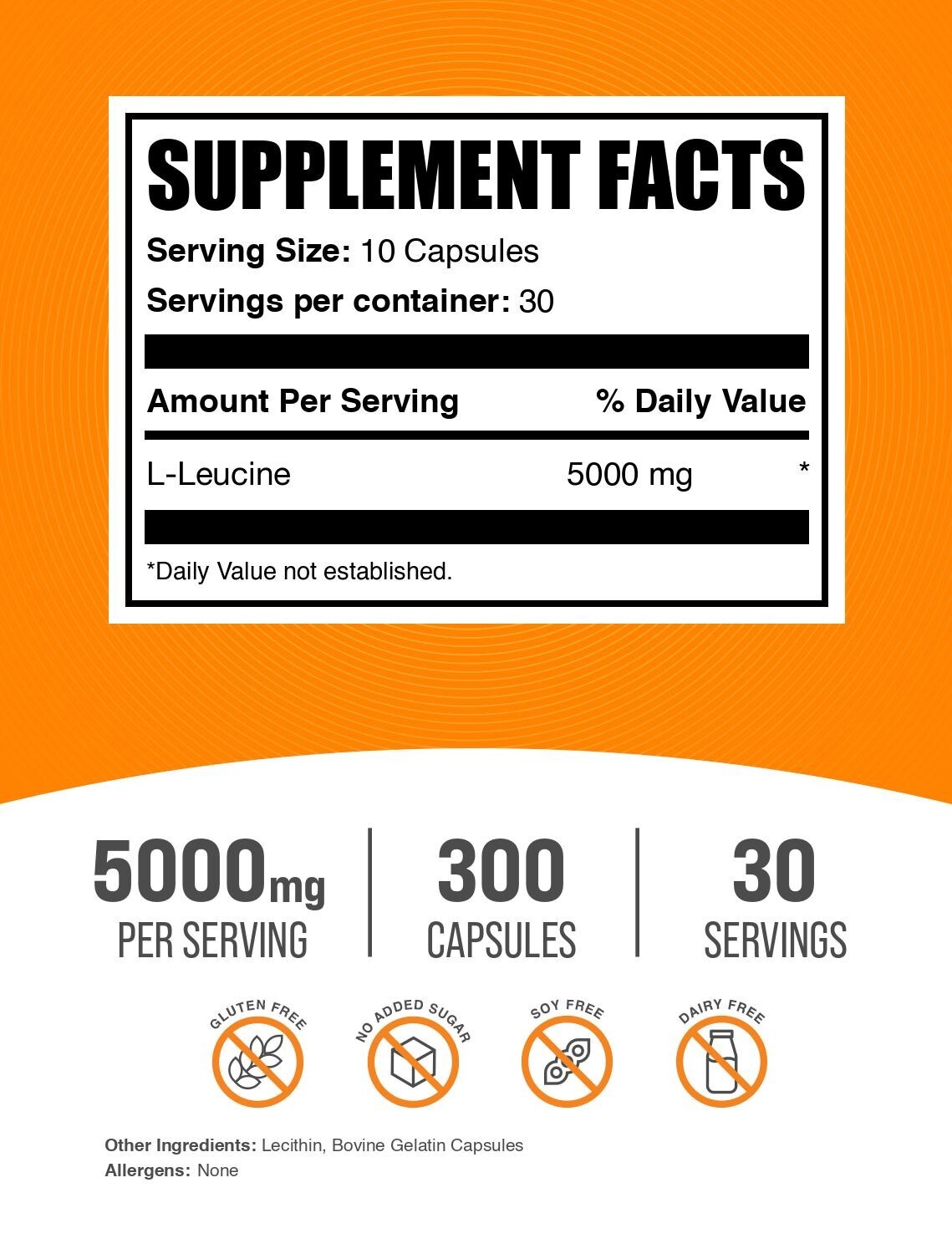 BulkSupplements L-Leucine 300 Capsules – 5000 mg Per Serving
