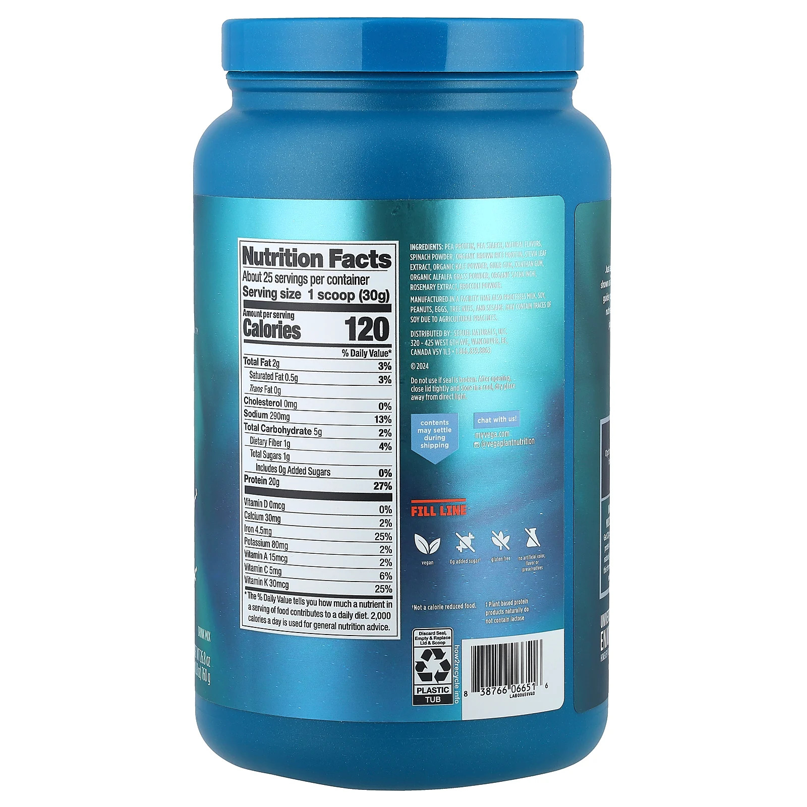Plant Based Protein and Greens, Vanilla, 26.8 oz (760 g)