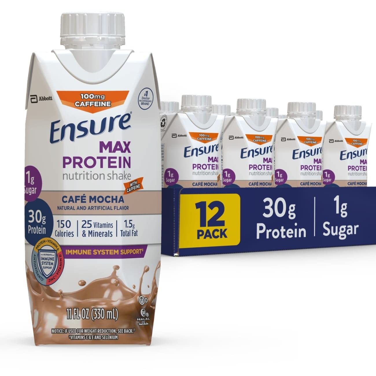 Ensure Max Protein Nutrition Shake 11oz – 12 Pack, 30g Protein, 1g Sugar