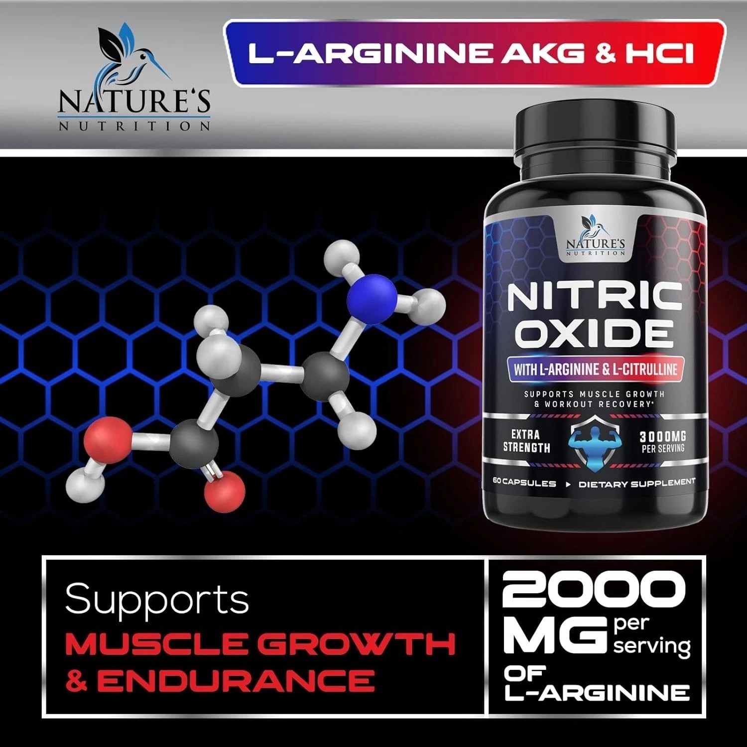 Nitric Oxide Booster Extra Strength 3000mg – L Arginine 3X Strength Nitric Oxide