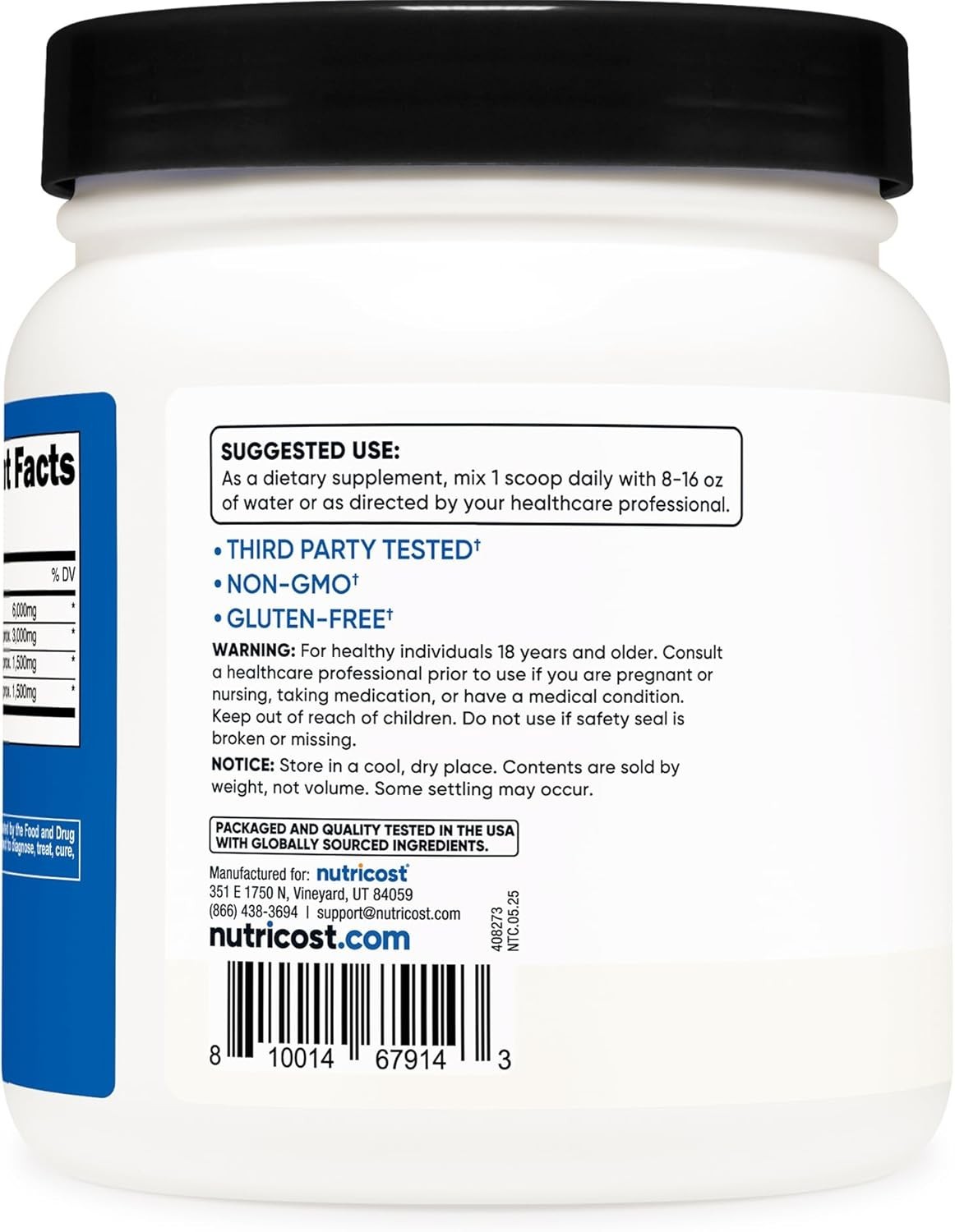 BCAA Powder 2:1:1 – 19.2 Oz Unflavored Vegetarian Supplement for All Ages
