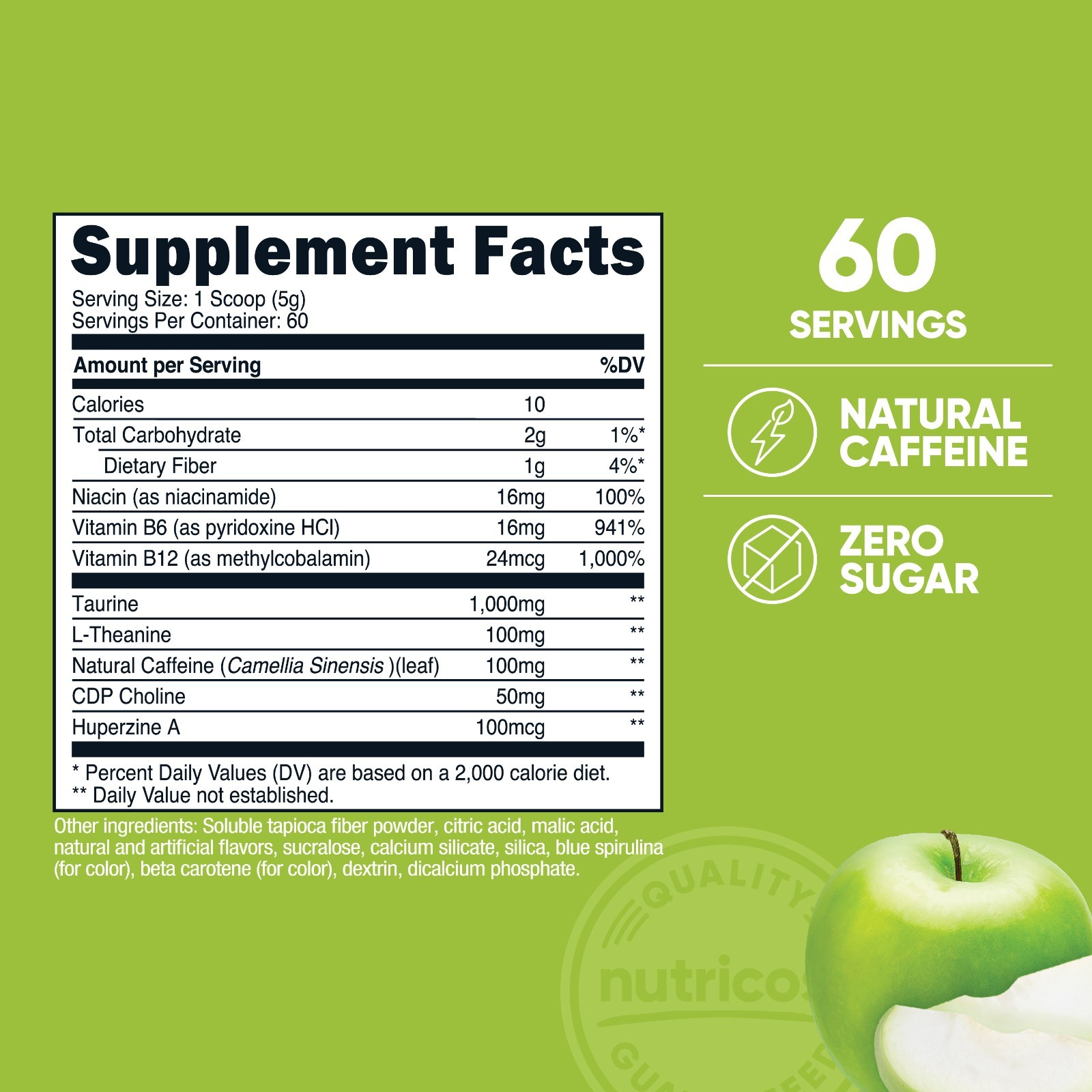 Nutricost Energy Complex (Green Apple) (60 Servings) – Clean Energy Powder