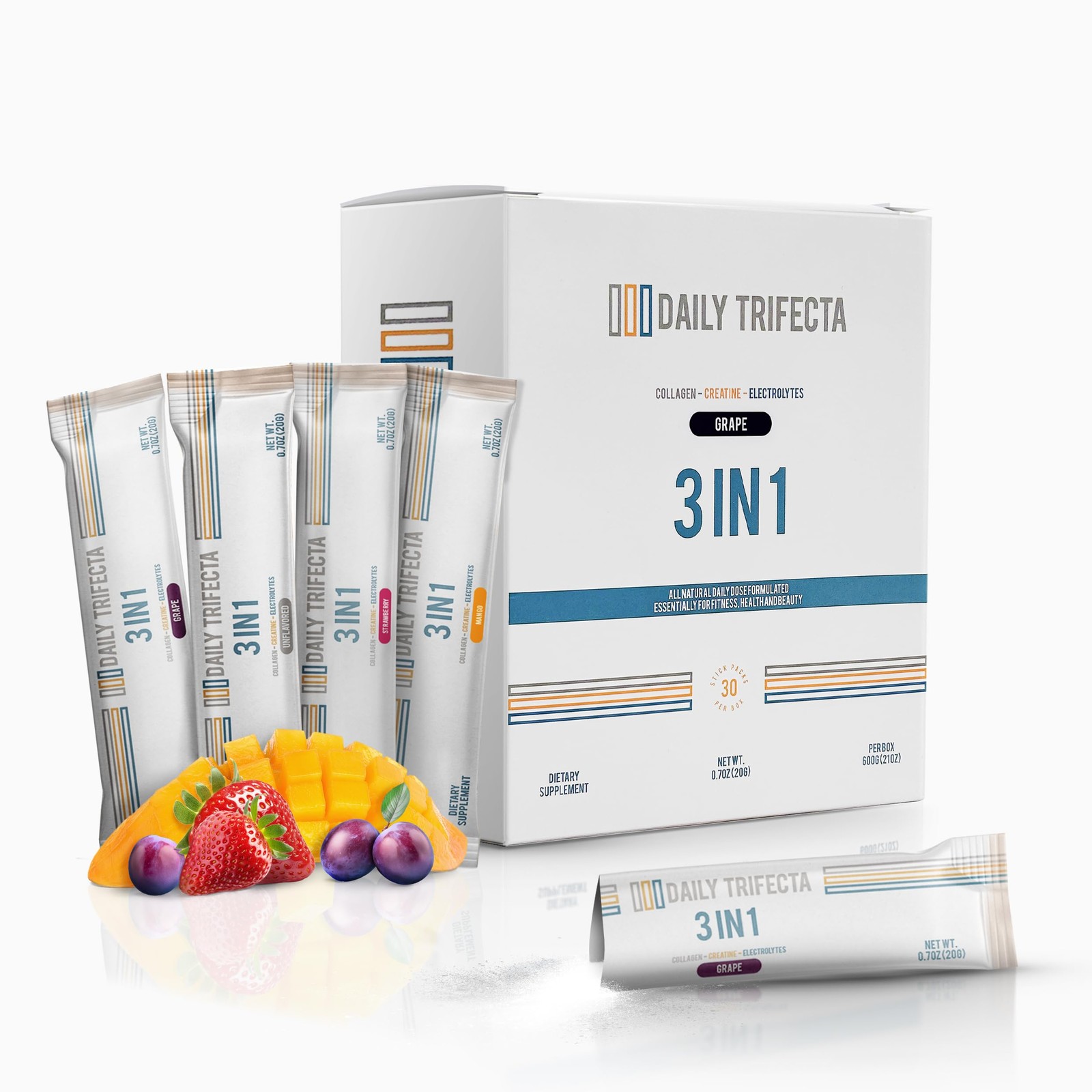 DAILY TRIFECTA 3in1 Collagen, Creatine & Electrolyte Stick Packs | Type I Col…