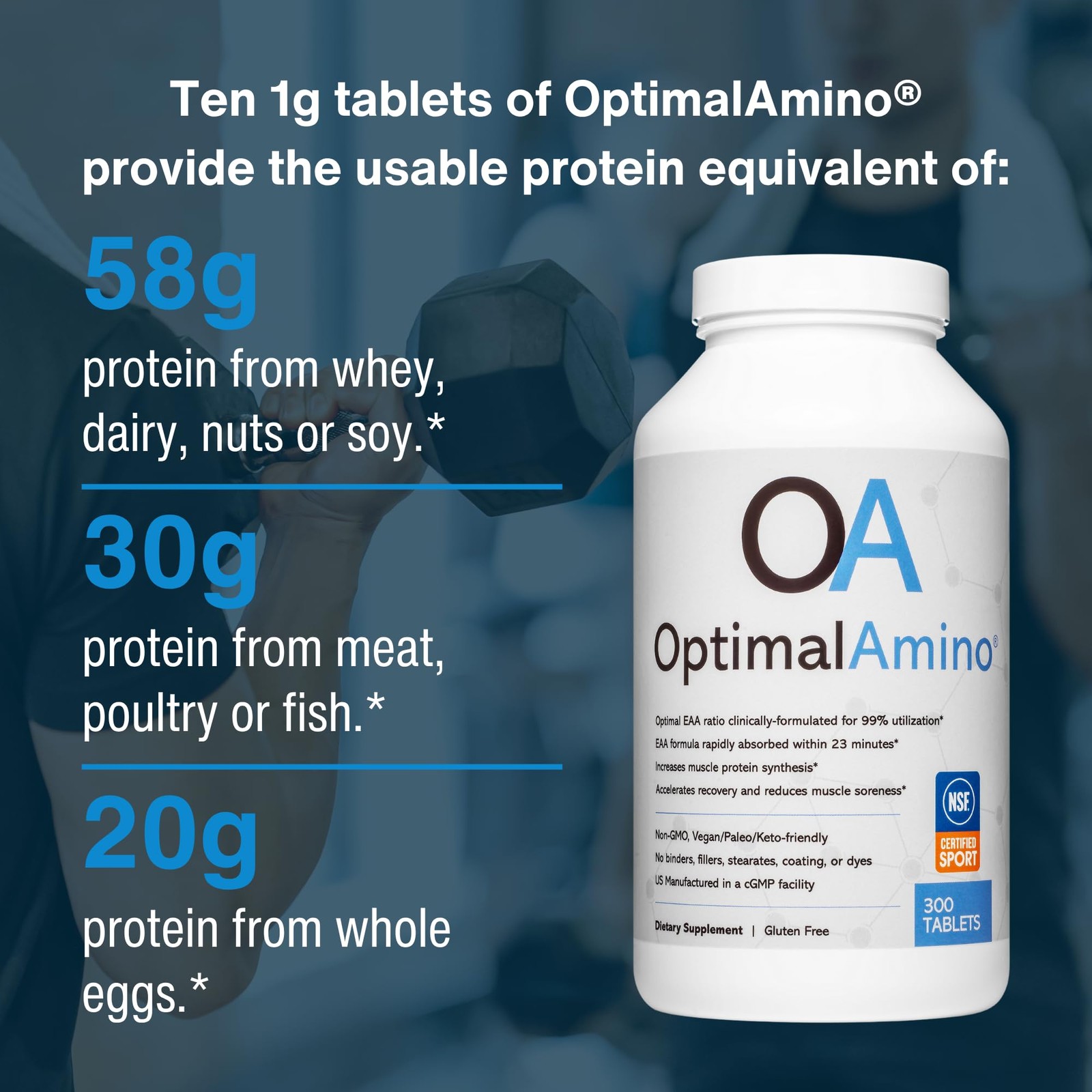 OptimalAmino Tablets (300 Count) | 99% Utilized Essential Amino Acids (EAA) S…