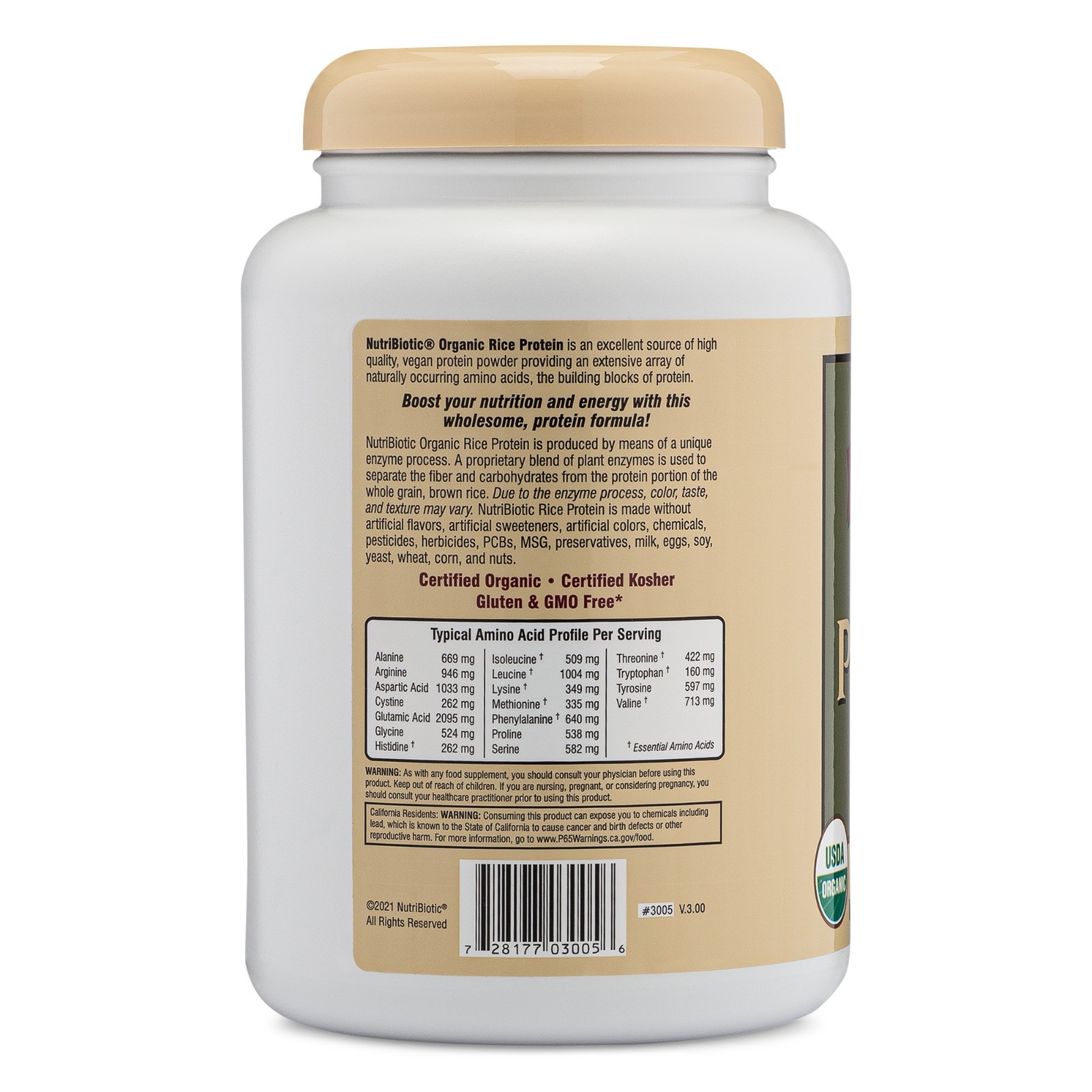 NutriBiotic Organic Rice Protein, Vanilla Protein Powder 21.16 Oz (1 Lb 5 Oz)
