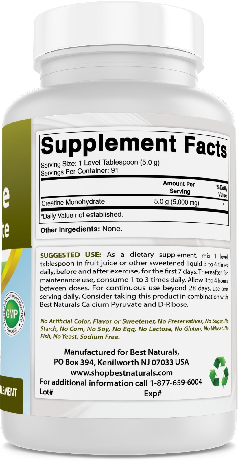 Best Naturals Creatine Monohydrate 1 Lb Powder