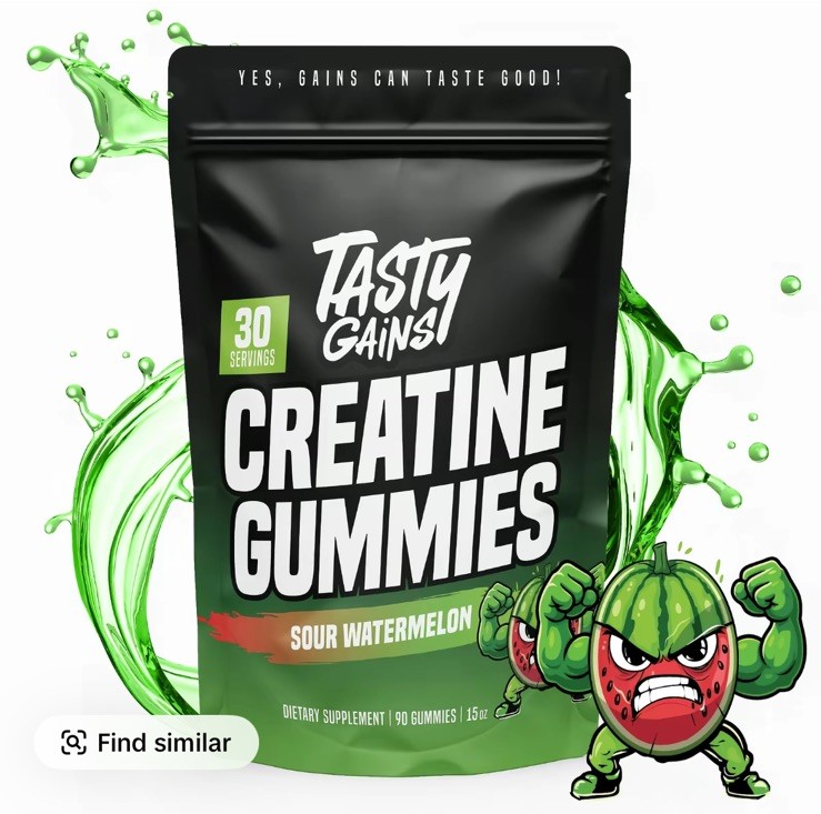 TASTY GAINS Creatine Gummies, 90g of Creatine, Non-GMO, Vegan – Build Muscle & B
