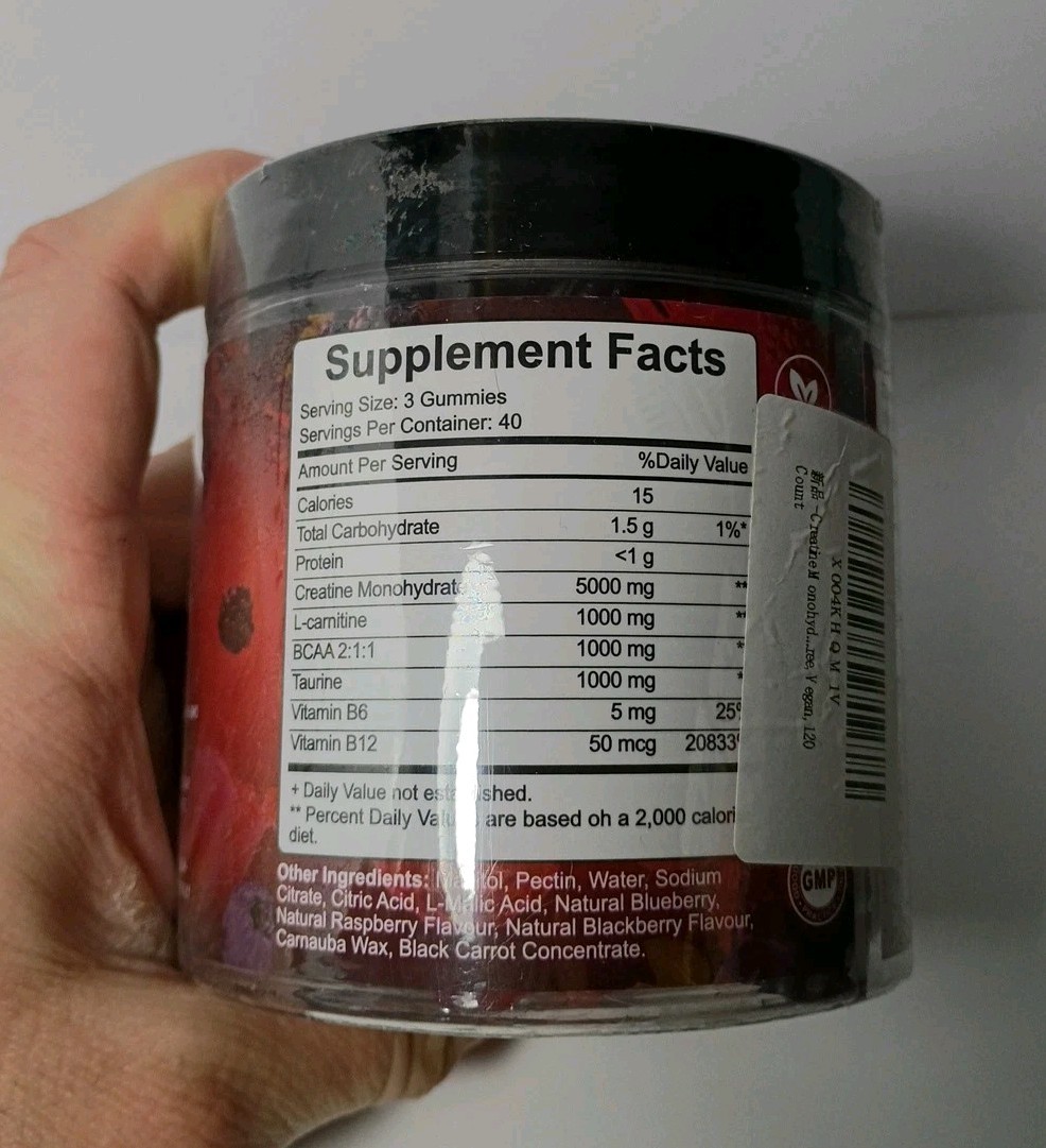 Creatine Monohydrate Gummies 8000MG, 120 ct (Berry Flavor) Advanced Complex BCAA
