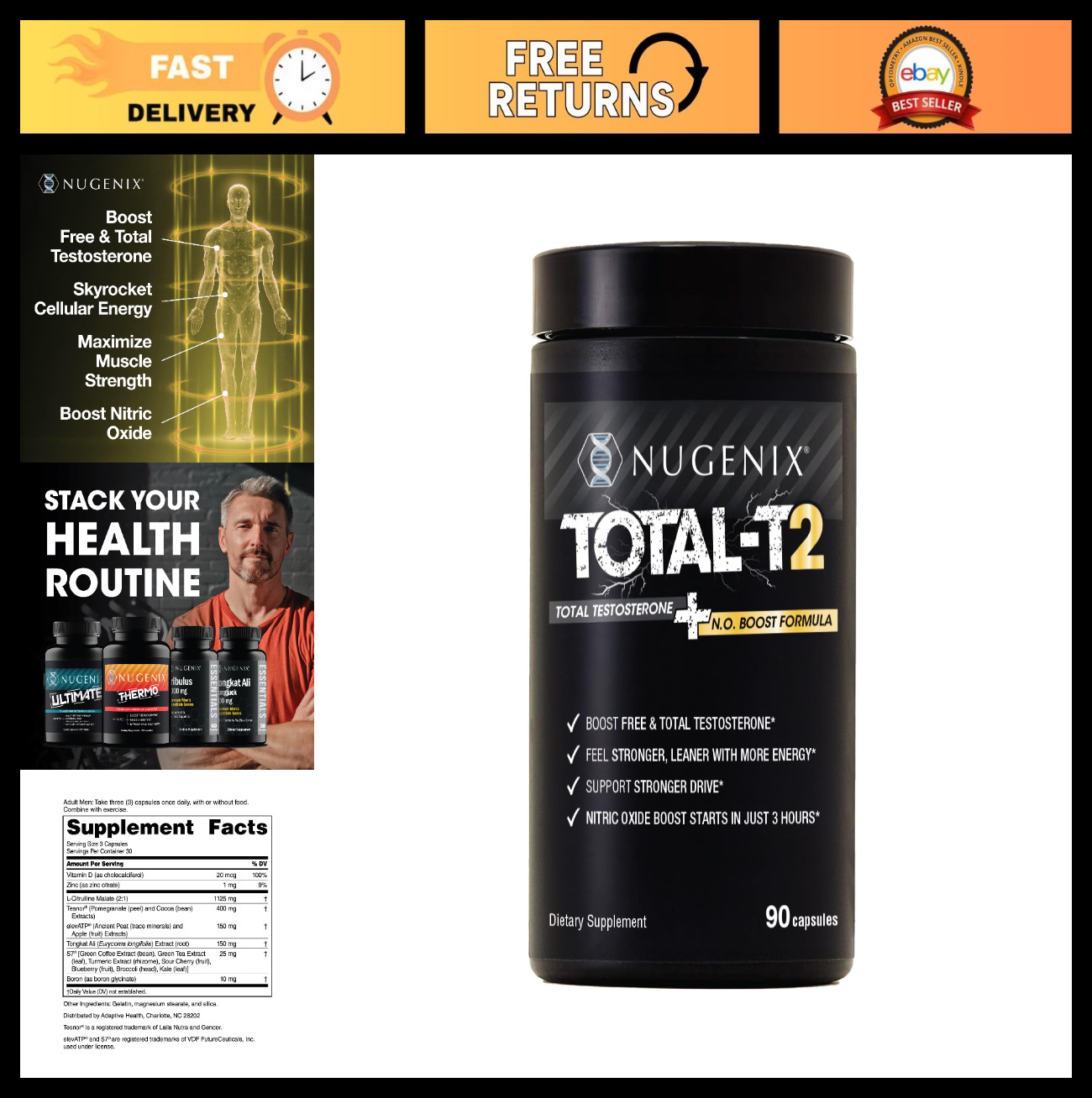 Testosterone Booster & Nitric Oxide Support for Men, 90ct | Boost Energy & Drive
