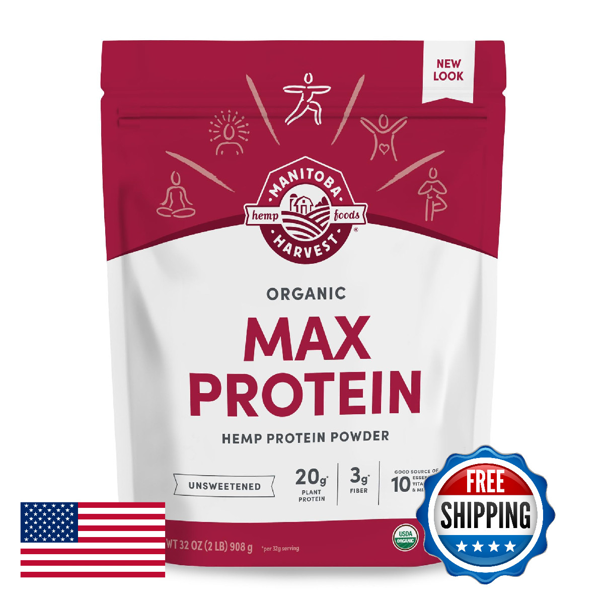 Manitoba Harvest Hemp Yeah Organic Max Protein Powder Unsweetened 32Oz 20G
