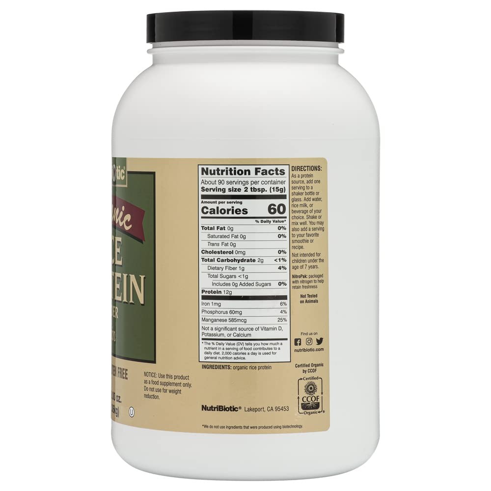 NutriBiotic Organic Rice Protein Plain, 3lb | Low-Carb Vegan Keto Gluten-Free