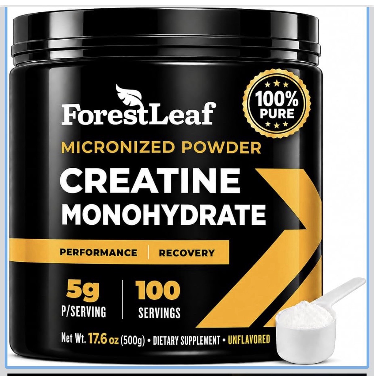 ForestLeaf Micronized Creatine Monohydrate Unflavored Powder 100 Serv Exp 3/29