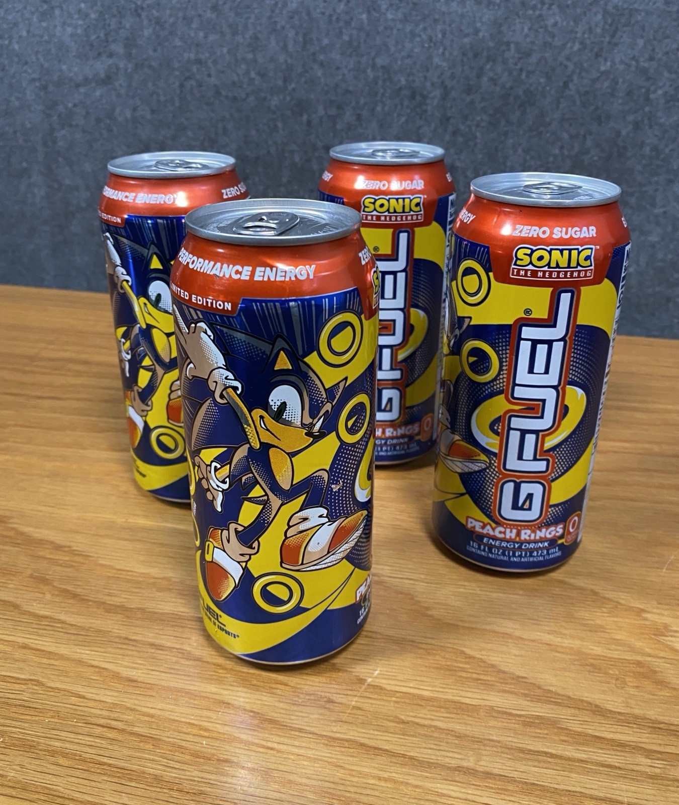 Lot of 4 – G Fuel Sonic The Hedgehog Peach Rings Limit Edition 16oz Cans – New