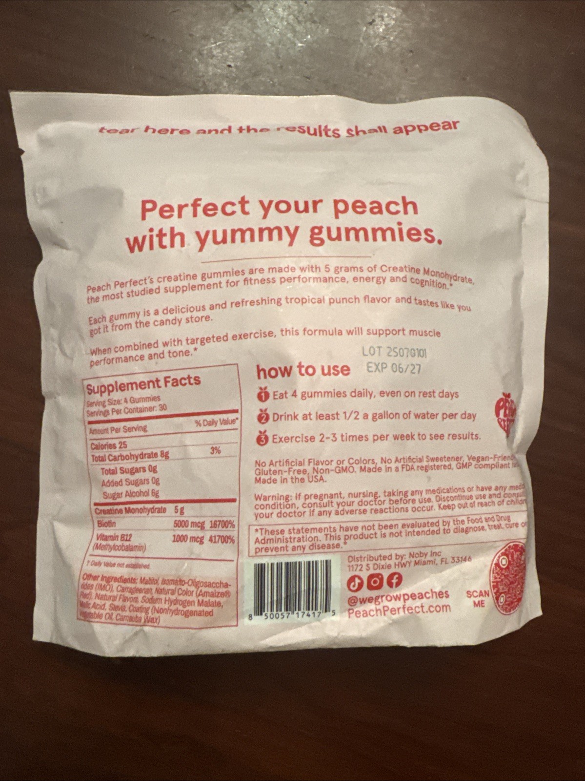 Peach Perfect Creatine Gummies 5g Tropical Fruit 30 Servings